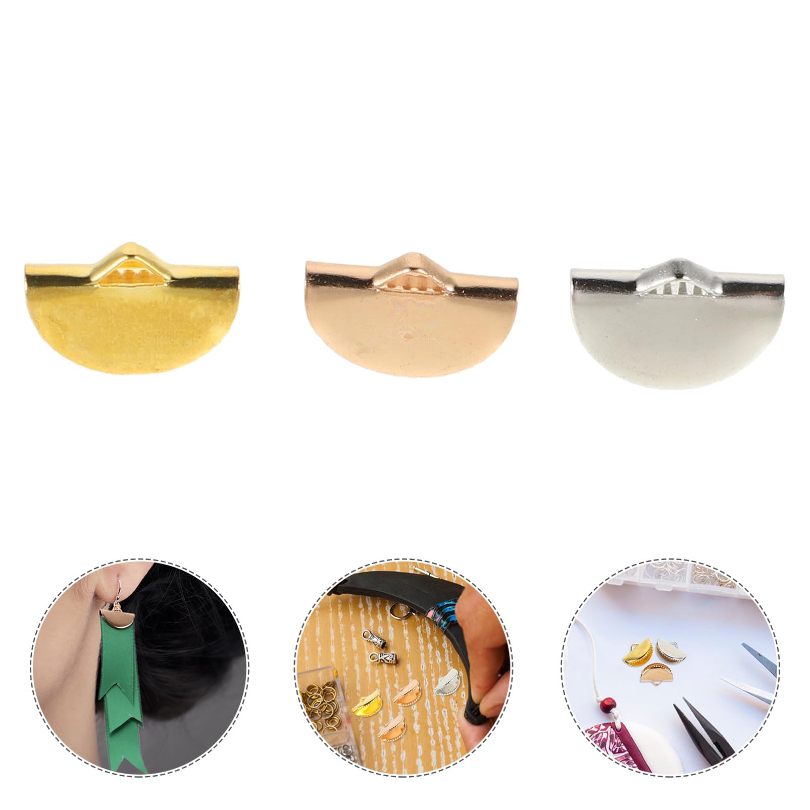 DIYEAH 150pcs Pinch Crimp Ends for Jewelry Making, Half Round Ribbon Cord Crimp Ends Fan Shape Fastener Clasps with for DIY Craft Choker Anklets