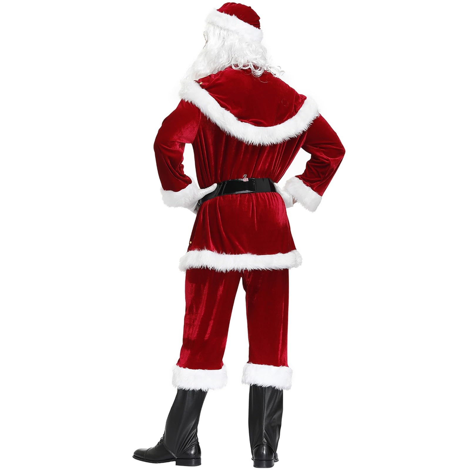 Costume de Père Noël pour Hommes, 9pcs Complet de Déguisement de Noël pour Adulte, Rouge Velours de Luxe Vêtement de Père Noël, Noël en Velours de Luxe pour Adultes