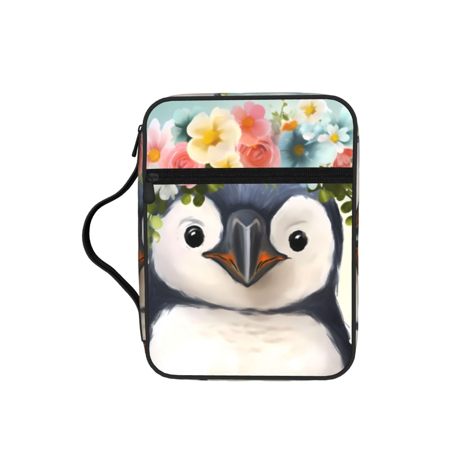 Penguin Wearing Flowers Bible Cover Case Waterproof Bible Bag With Handle Organizer Storage Book Cover For Bible Study