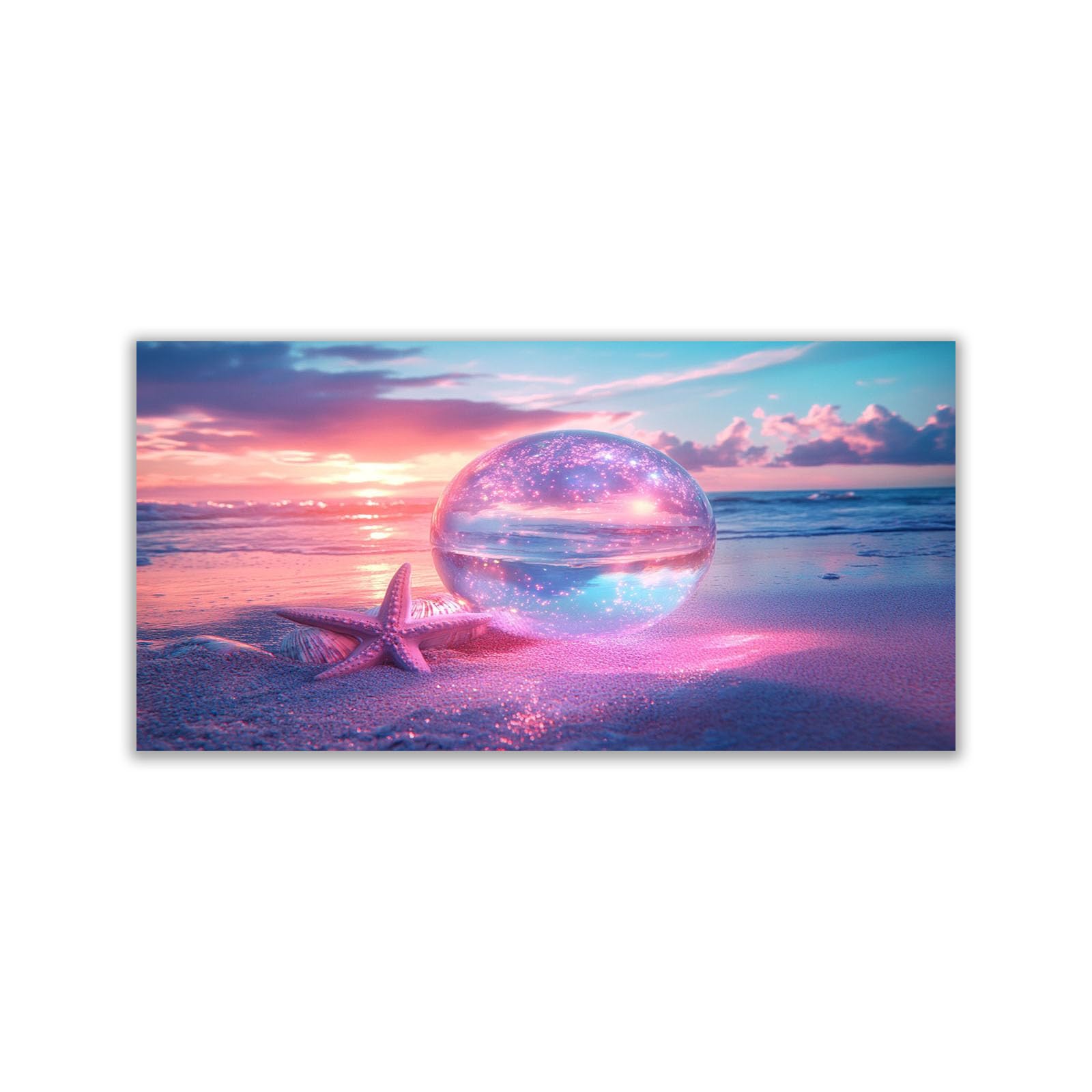 WIKEO Beach Pictures on Canvas Wall Art Purple Sunset Beach Scenery Modern Prints Seaview Landscape Artwork - for Living Room Bedroom Home Office Wall Decoration(Pink 7)-70x140cm Unframed