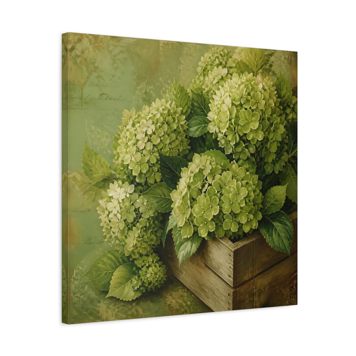 Tableau hortensia vert au-dessus de la console du salon 60x60 cm - 8