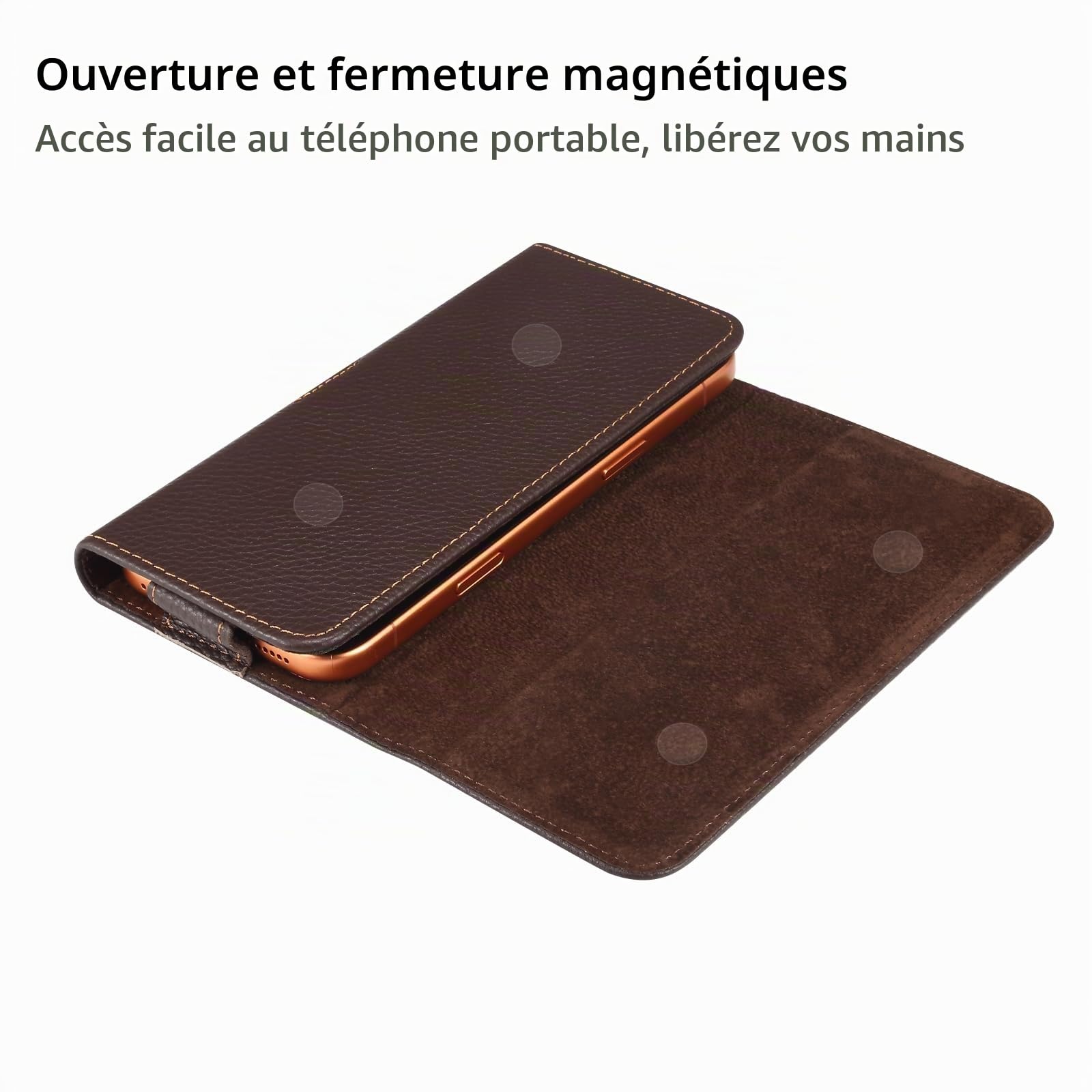 Étui Ceinture Cuir Véritable pour Téléphone 6,7-6,9 Pouces- Brun | Compatible Samsung A56 A26 A16 A36 A17 A06 Xcover7, Compatible Xiaomi 15T, Compatible iPhone Air 16 Pro Max Plus