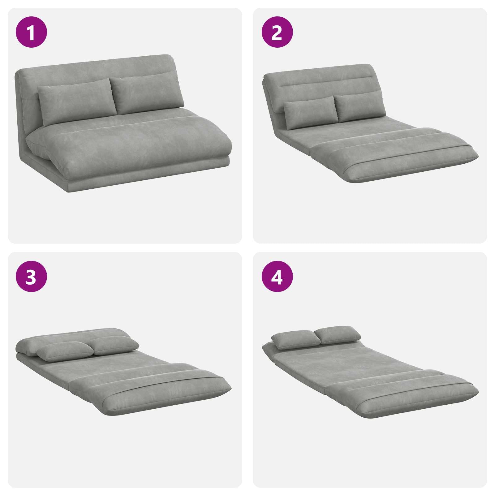 Regulowany fotel na nogi, jasnoszary, aksamit z oparciem wielopozycyjnym, 110 x 82 x 55 cm, wyściełany, składany, ergonomiczny, idealny do salonu, sypialni, gier, medytacji i czytania