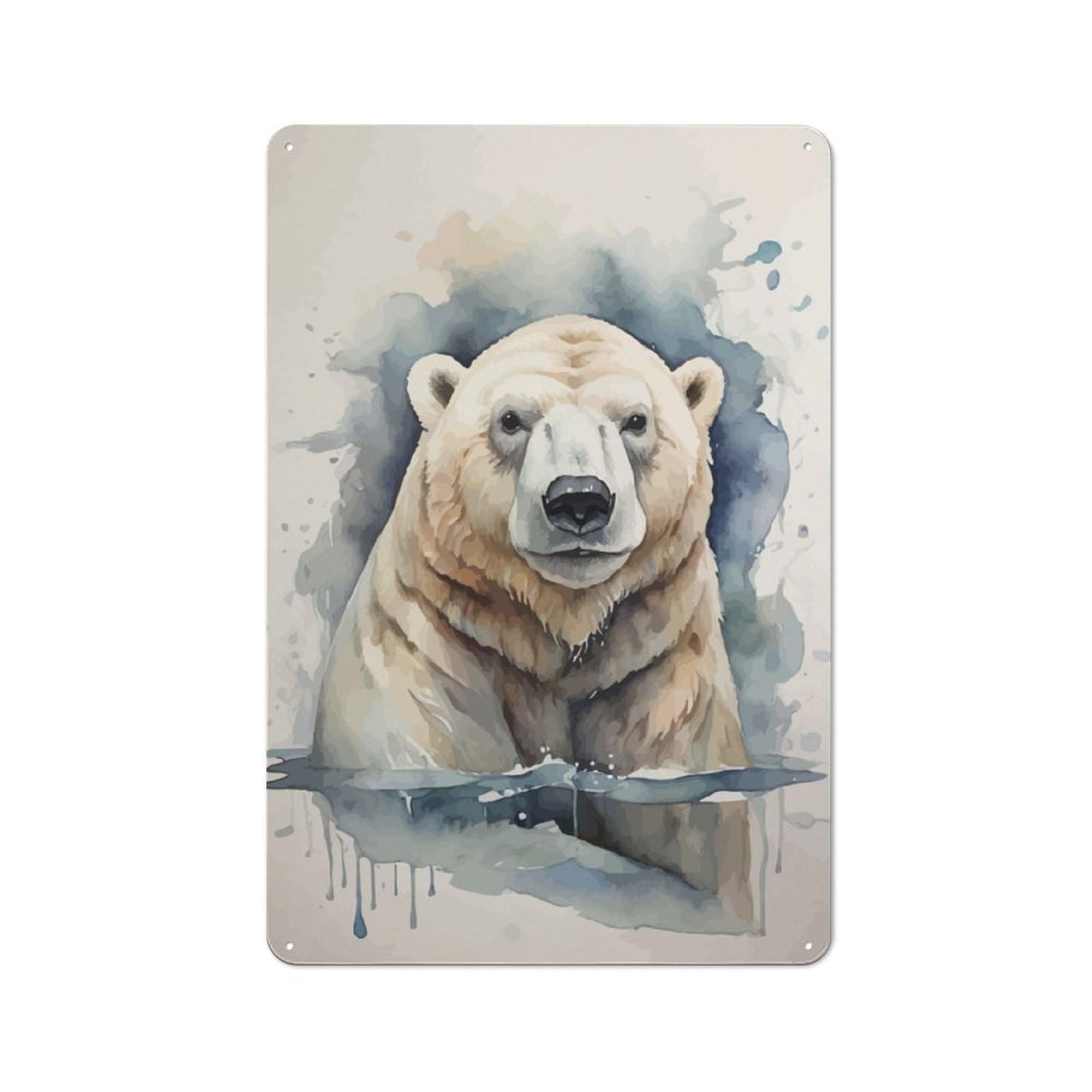 Junmoney Polar Bear In Watercolor Retro Printed Metal Sign 30X20cm For Garage Or Workshop, For Garage, Workshop And Man Cave Decoration