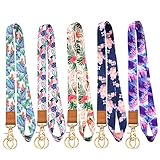 Sophena Lanyard for ID Badges Keys for Women Kids Teacher 5 Pack, Cute Car Key Neck Lanyards with 10 Keychain Multicolor Flower