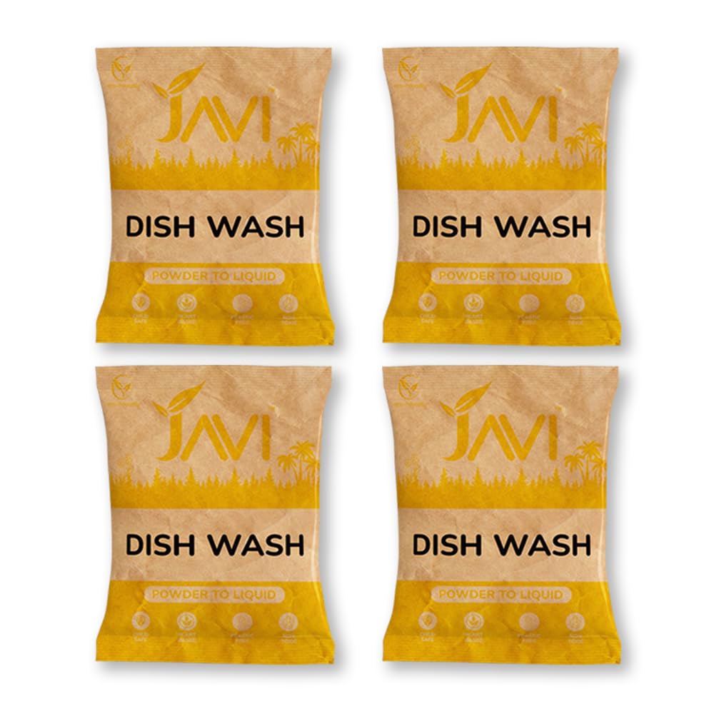 Javi Dish Wash Powder to Liquid | Eco-Friendly, Chemical-Free, Natural Dishwash Liquid Refill | Organic Detergent for Sparkling Utensils | Gentle on Hands, Safe for Kids & Pets-(Pack of 4x500ml)
