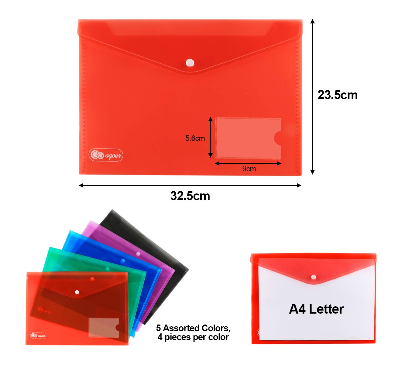 Pochette Document A4,Pochette Classeur 6 Couleurs PVC Transparentes,Pochettes Fermeture vec Rabat Fermeture à Pression et Etiquette,pour Bureau,Voyage, Fournitures(24PCS
