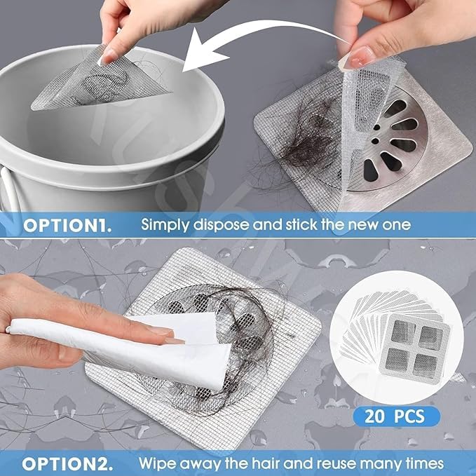 Image of Large Upgraded Drain Cover Hair Catcher (Pack of 30) Disposable Waterproof Drain Guard Mesh Stickers Drainage Jali Shower Drain Cover for Bathroom Floor Sink Bathtub (13cm x 13cm)(30)