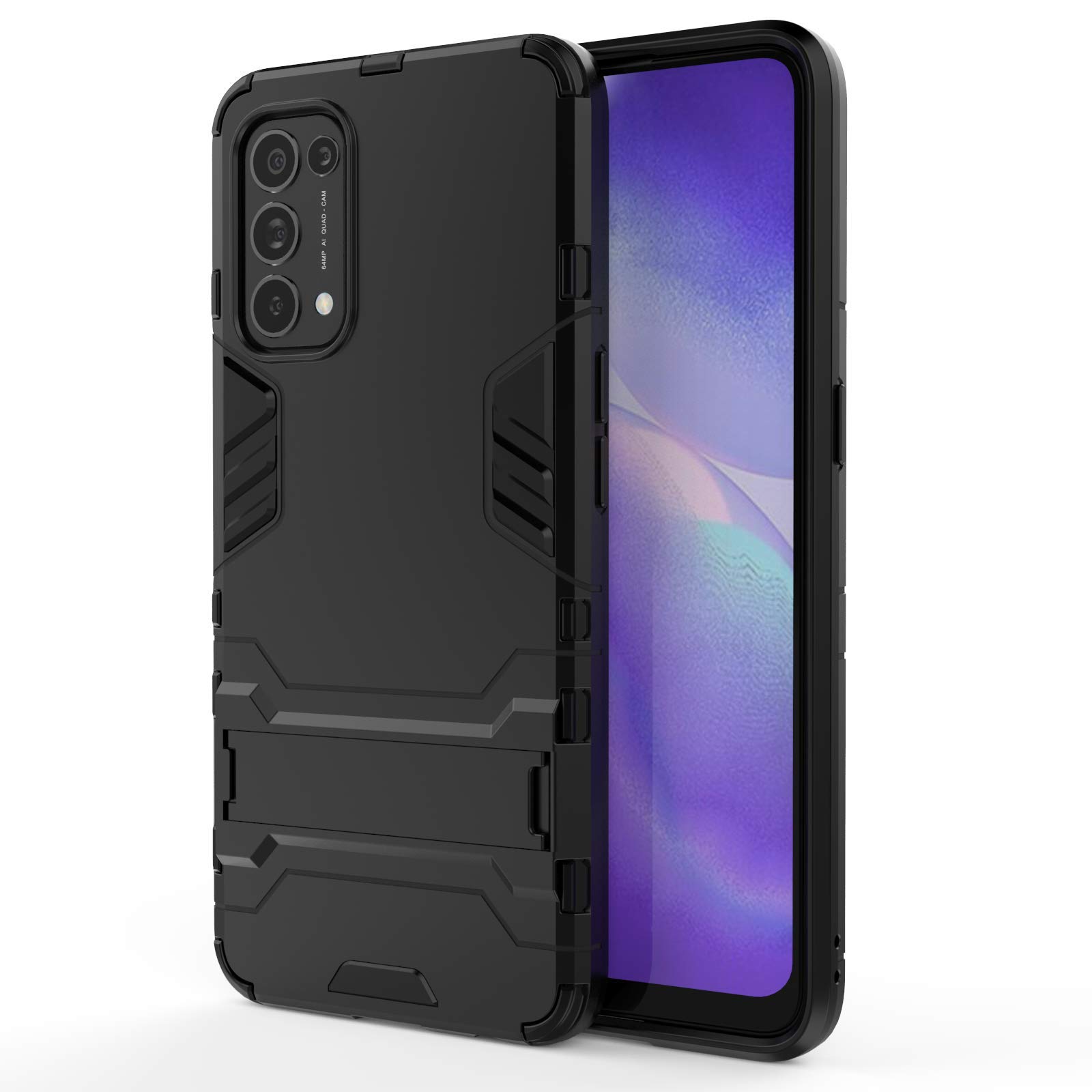 PANXIYUE Cover per Oppo Find X3 Lite,Silicone TPU Antiurto PC Super durevole doppia protettore Custodia anti-caduta,Case Nero con staffa Invisibile Cover compatibile per Oppo Find X3 Lite