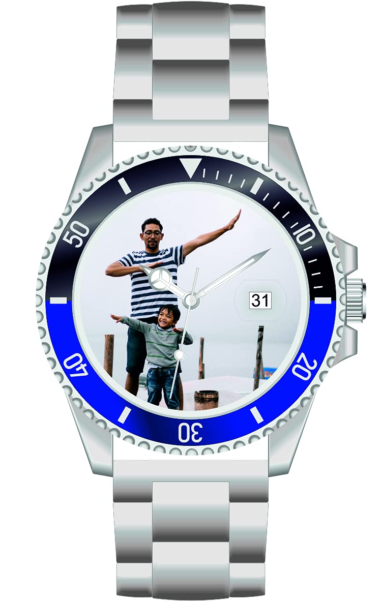 memories Reloj con foto con foto, diámetro de 40 mm, acero inoxidable, pulsera de 3 bares, indicador de fecha, fabricado en Alemania, plata, Pulsera