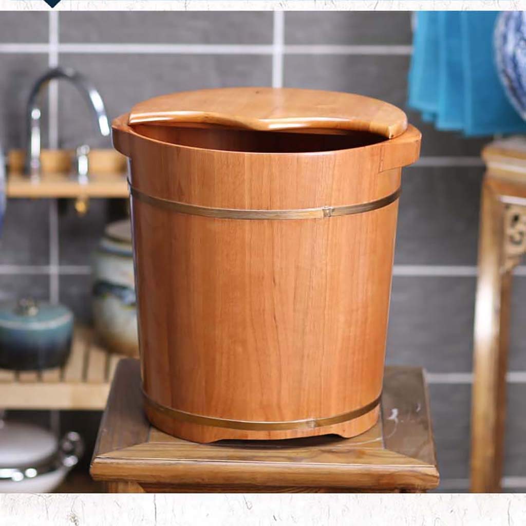 Secchio per pediluvio in legno Barile per pediluvio Secchio per vasca da bagno in legno con ruota, Vaschetta per pediluvio spessa e robusta in quercia, Barile per pedicure con coperchio Super facile