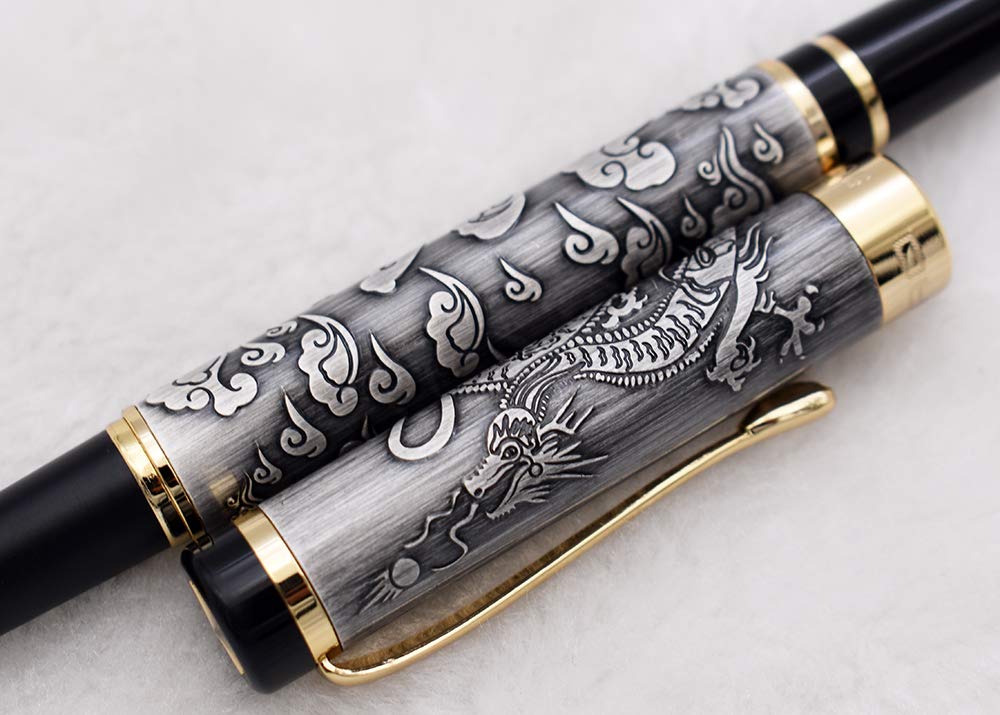Jinhao 5000 Stylo plume Dragon gris, pointe moyenne, stylos de calligraphie avec convertisseur de recharge d'encre, stylos exécutifs pour signature d'entreprise et collection