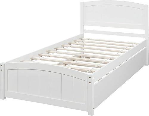 Miniatura 11 de Merax Cama de plataforma de madera tamaño individual con cama nido, no requiere somier, gris Gris,Espresso,Blanco