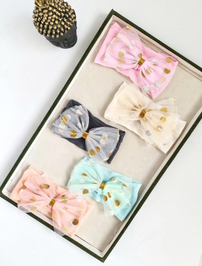 Glamifirsto 6 piece Baby Girls Big Bows Headbands Elastic Nylon Hairbands Turban Hair Accessories for Newborns Infants Toddlers and Kids 2