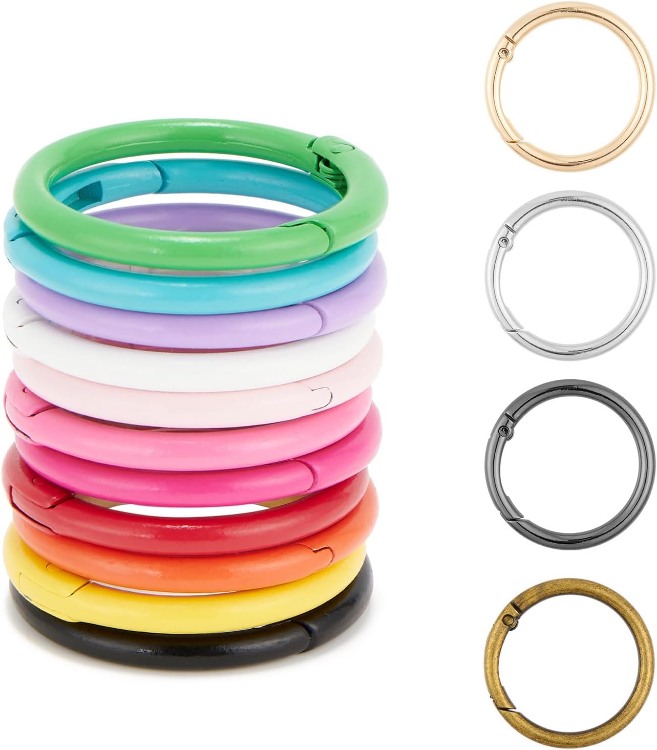 DEVPSISR 15pcs Trigger Spring O Rings Round,Metal Keychain Ring Round Carabiner Clips for Keyrings Buckle, Bags,Purses