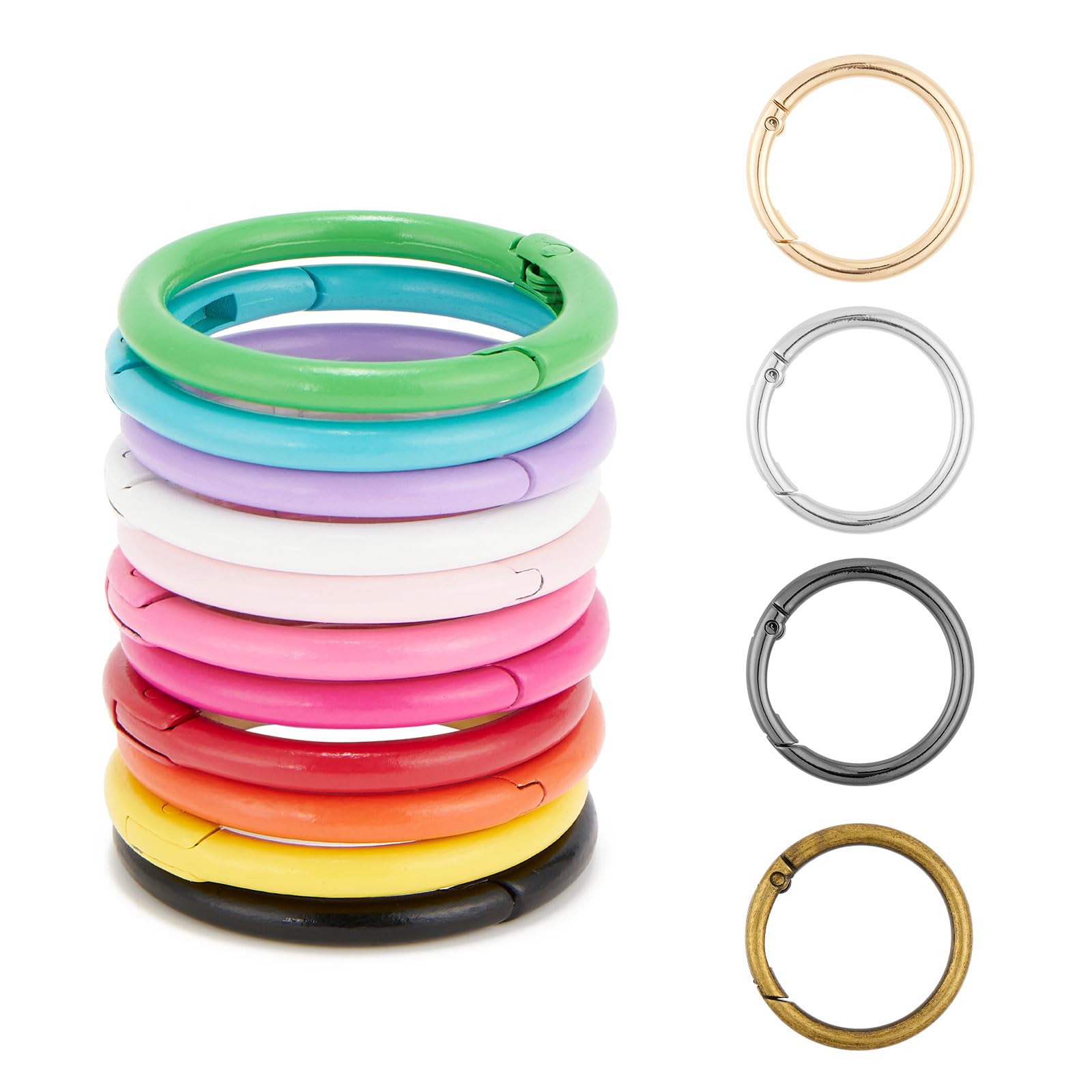 DEVPSISR 15pcs Trigger Spring O Rings Round,Metal Keychain Ring Round Carabiner Clips for Keyrings Buckle, Bags,Purses