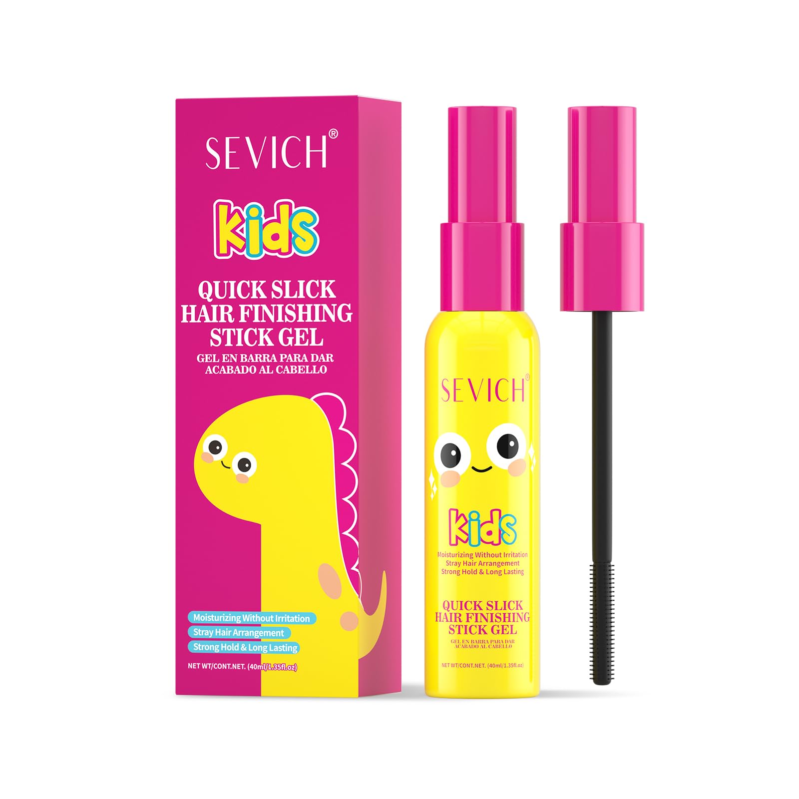 SEVICH Kids Hair Gel Stick - Dinosaur Design Flyaway Tamer, Gentle Alcohol-Free Formula for Baby Hairs & Frizz Control, 40ml Travel Size