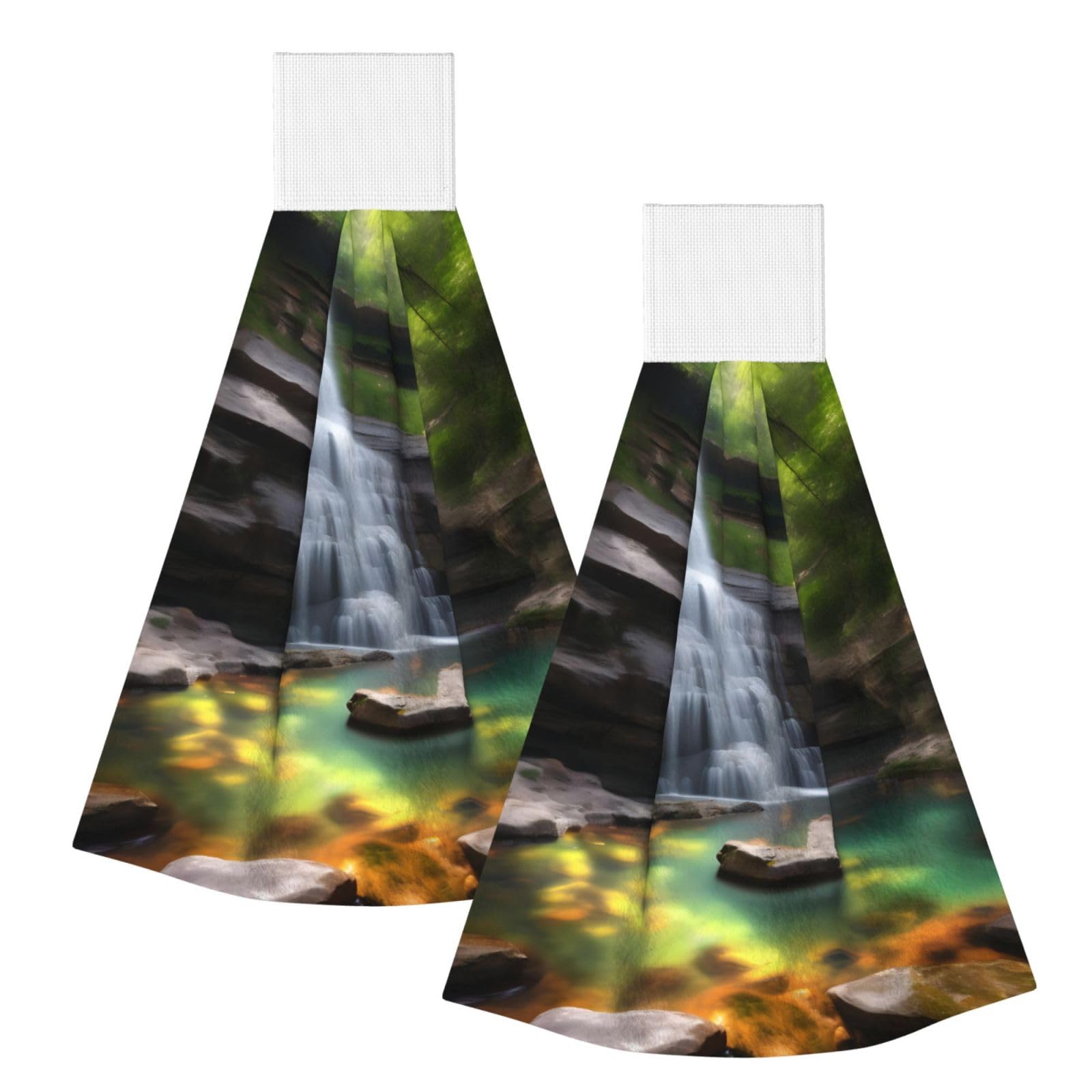 WUPngg Waterfall Views Bathroom Tie Towels/Dish Cloth,Kitchen Hanging Towel, Coral Fleece Dry Cleaning Hand Dishcloths One Size