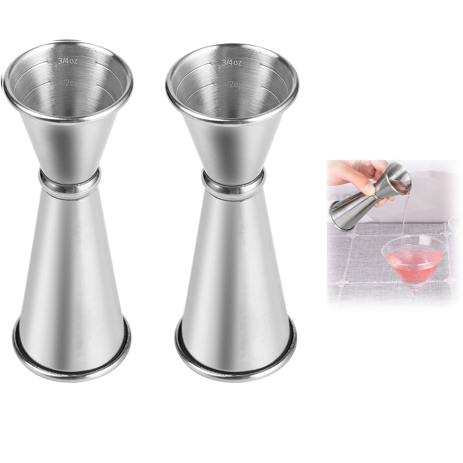 SYOSI Double Measuring Cup for Drinks, Beverage Measuring Cup with Inner Markings, 2 oz & 1 oz Japanese-Style Measuring Tool Set of 2