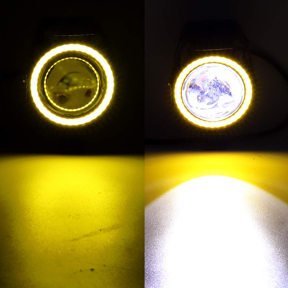 Biqing 2x Fari Moto Faretto Anteriore con Amber Angel Eyes,U7 Motociclo del LED Fendinebbia 12V 24V Fari Ausiliari del LED Luce di Guida Add-On Fendinebbia per Moto Scooter Auto Bici Camion Barca