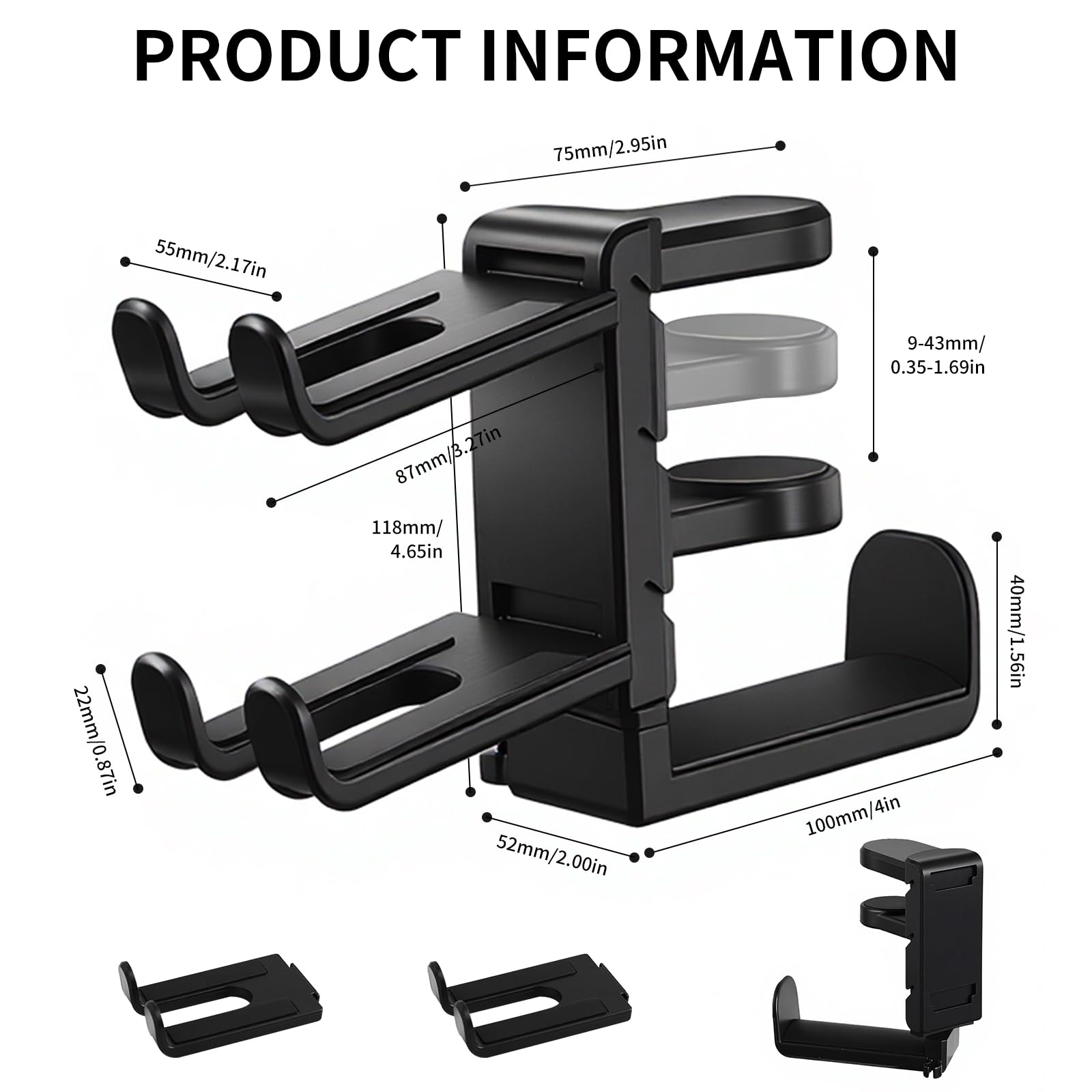 Supporto per cuffie e controller di alta qualità – regolabile a 360° sotto la scrivania gancio con gestione dei cavi, nero – accessori perfetti per scrivania e PC