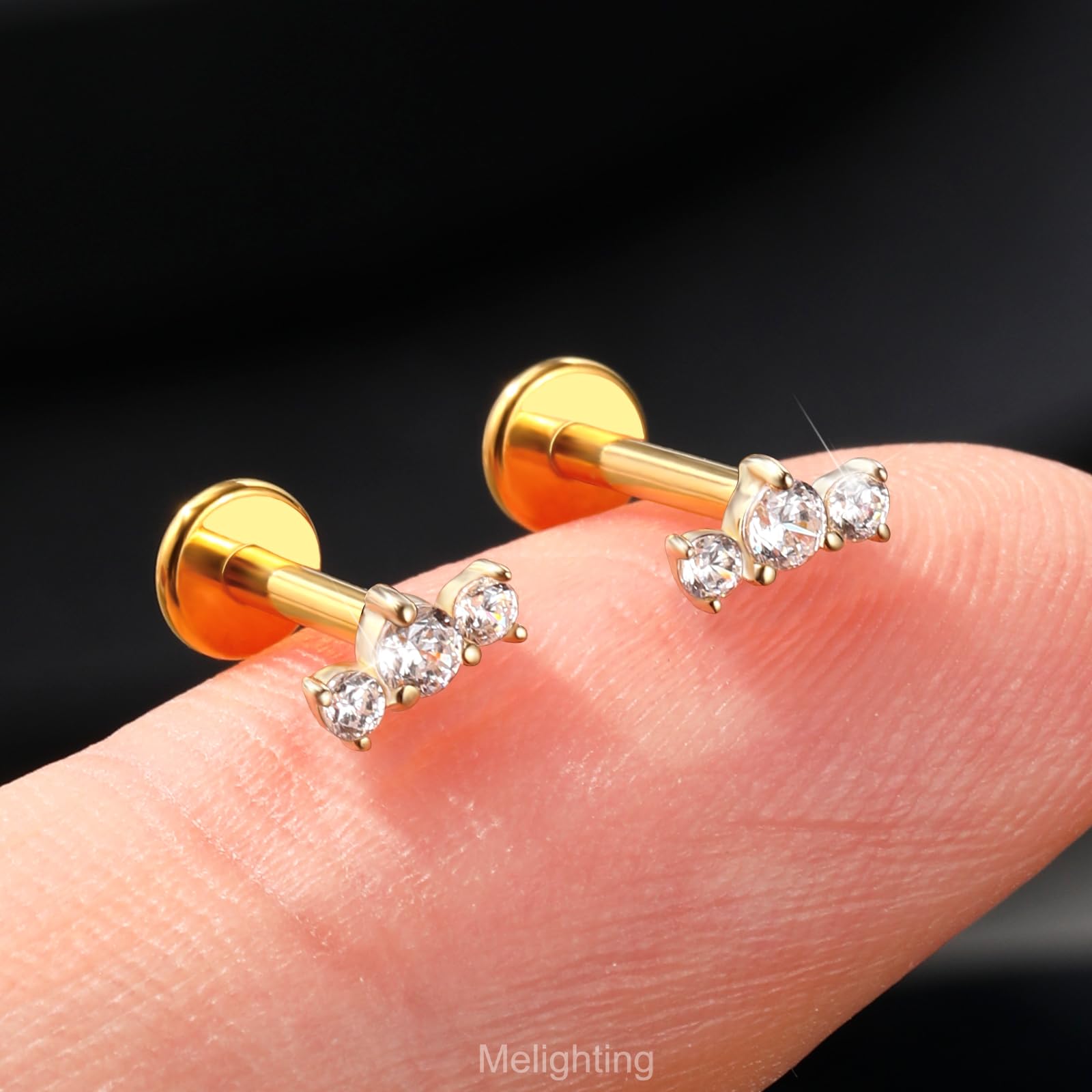 Melighting Flach Rücken Ohrring 14K Gelbgold Helix Stud Innengewinde Lippen Stud Labret Ohrring CZ Knorpel Piercing Schmuck