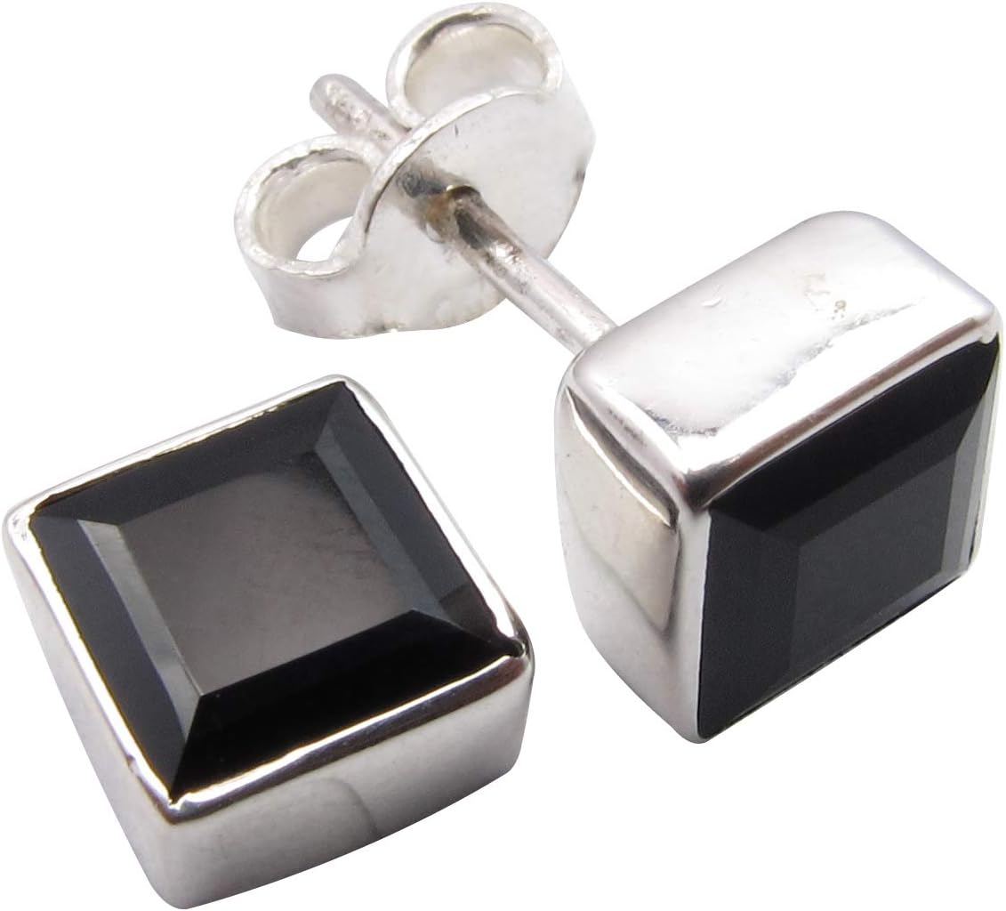 92.5% Solid Sterling Silver Black Onyx Earrings 0.3" Fashion Gemstone