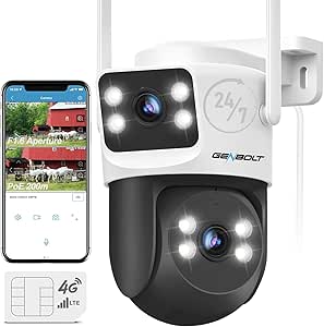 GENBOLT 4G LTE Cellular Security Camera Outdoor No WiFi, Dual Lens PoE Surveillance Camera CCTV with Sim Card, 24/7 Recording Plug in Wired IP Cam with Auto Tracking Human Detection asin的图片