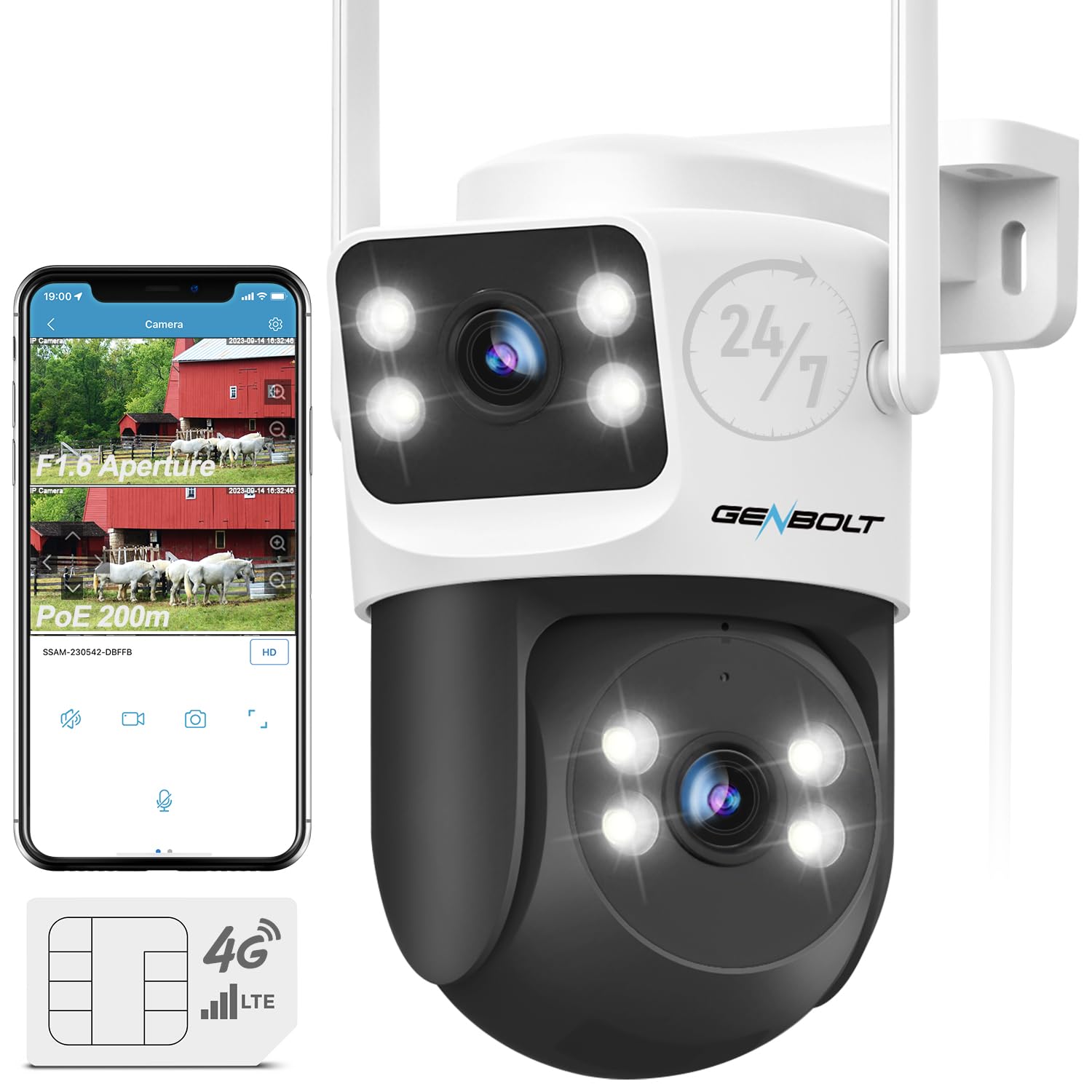 GENBOLT 4G LTE Cellular Security Camera Dual Lens