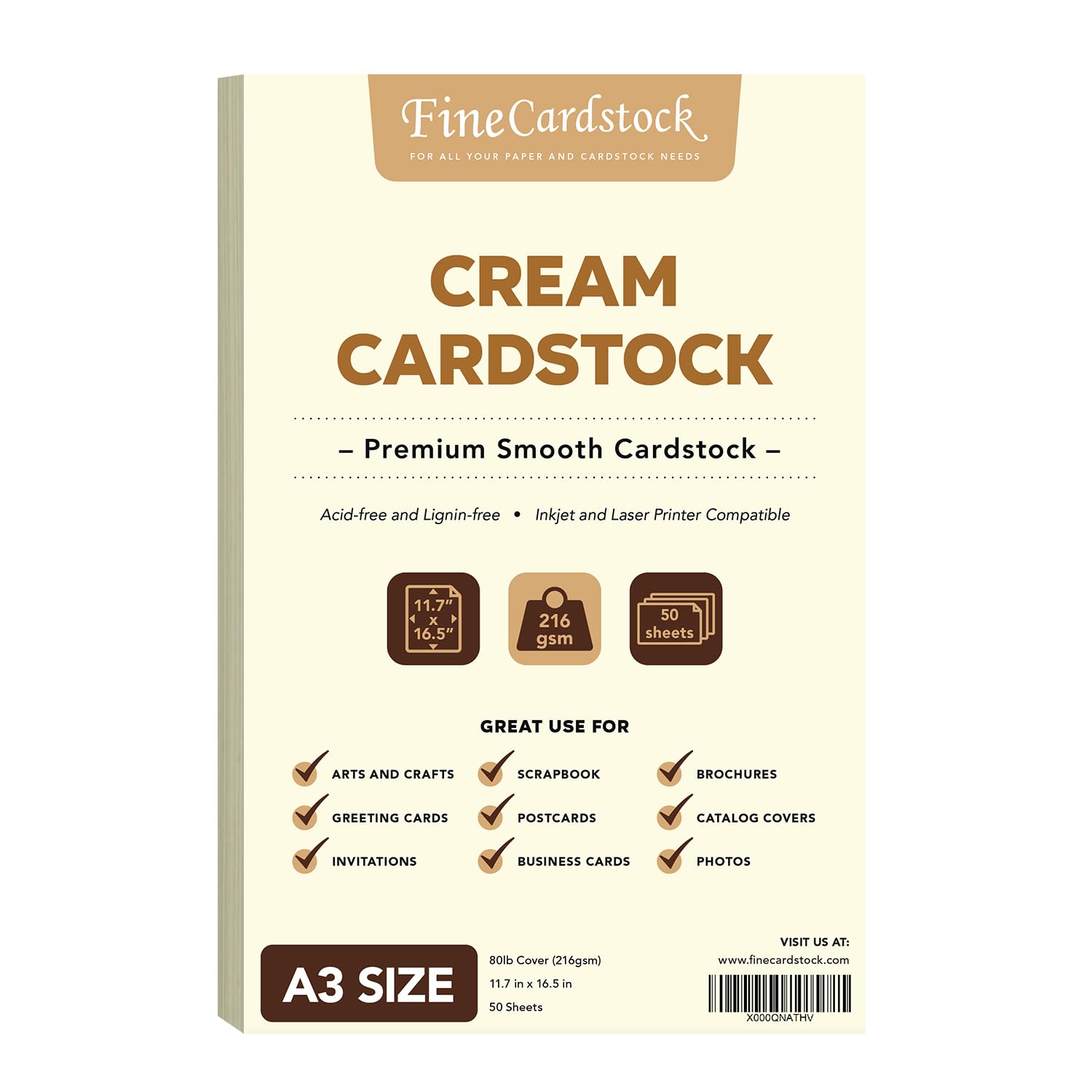 A3 Thick Cream Cardstock Paper for Arts and Crafts, Greeting Cards, Brochures, Invitations and Stationary Printing | Heavy Weight 80lb Cover (216 gsm) Card Stock | 11.7" x 16.5" | 50 Sheets per Pack