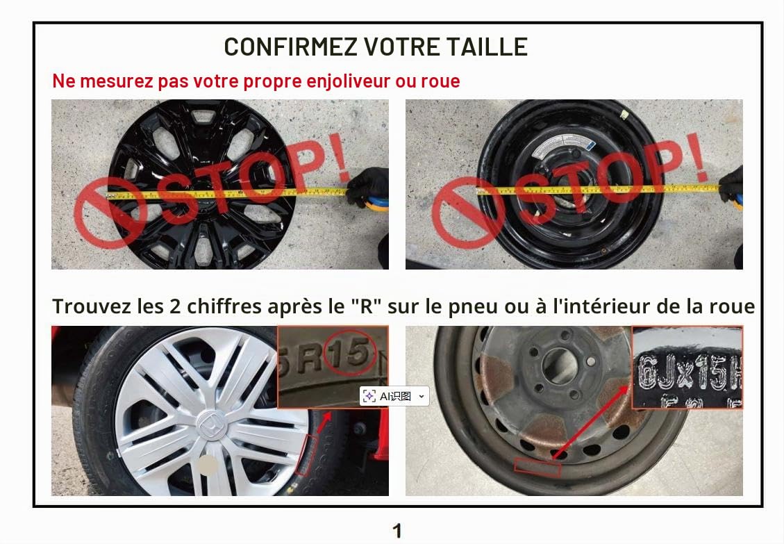 Lot de 4 enjoliveurs universels compatibles avec jantes en acier, design Snap-On (noir, 17")