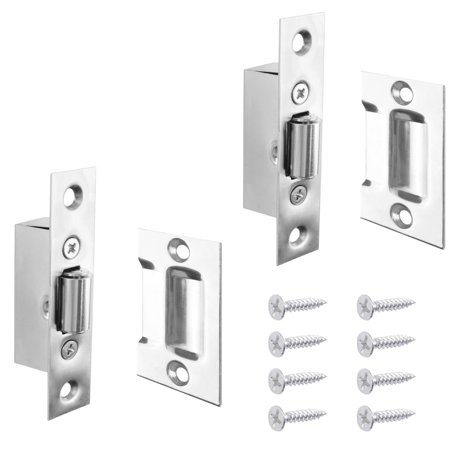 INCREWAY 2 Sets Silent Roller Catch, Cabinet Door Catch, Door Ball Catch with Strike Plate for Closet Door (Silver)