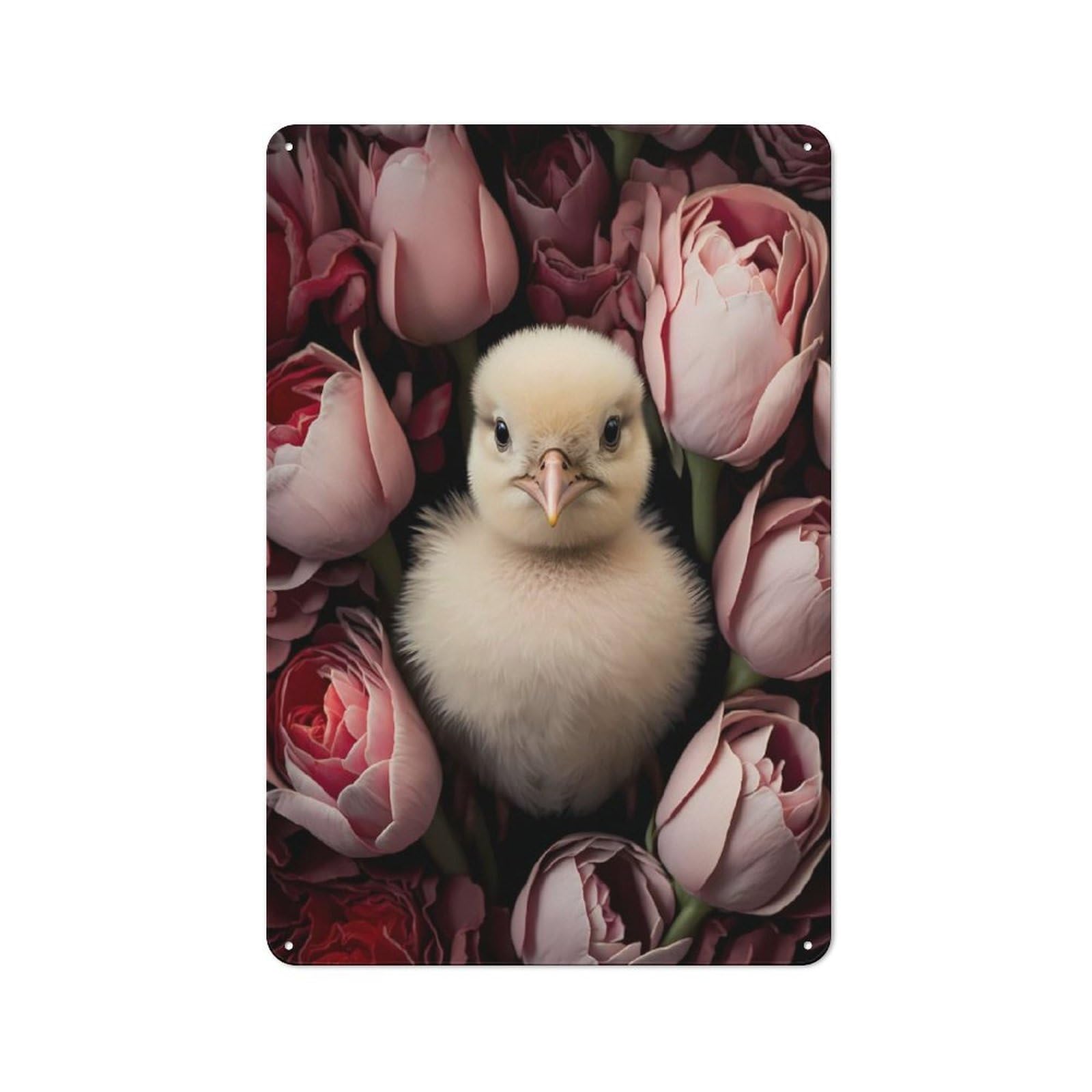 Junmoney Chick In Roses Vintage Tin Sign 30X20cm, Country Style Bistro Wall Plaque For Bakery, Diner, Cafe Or Family Room