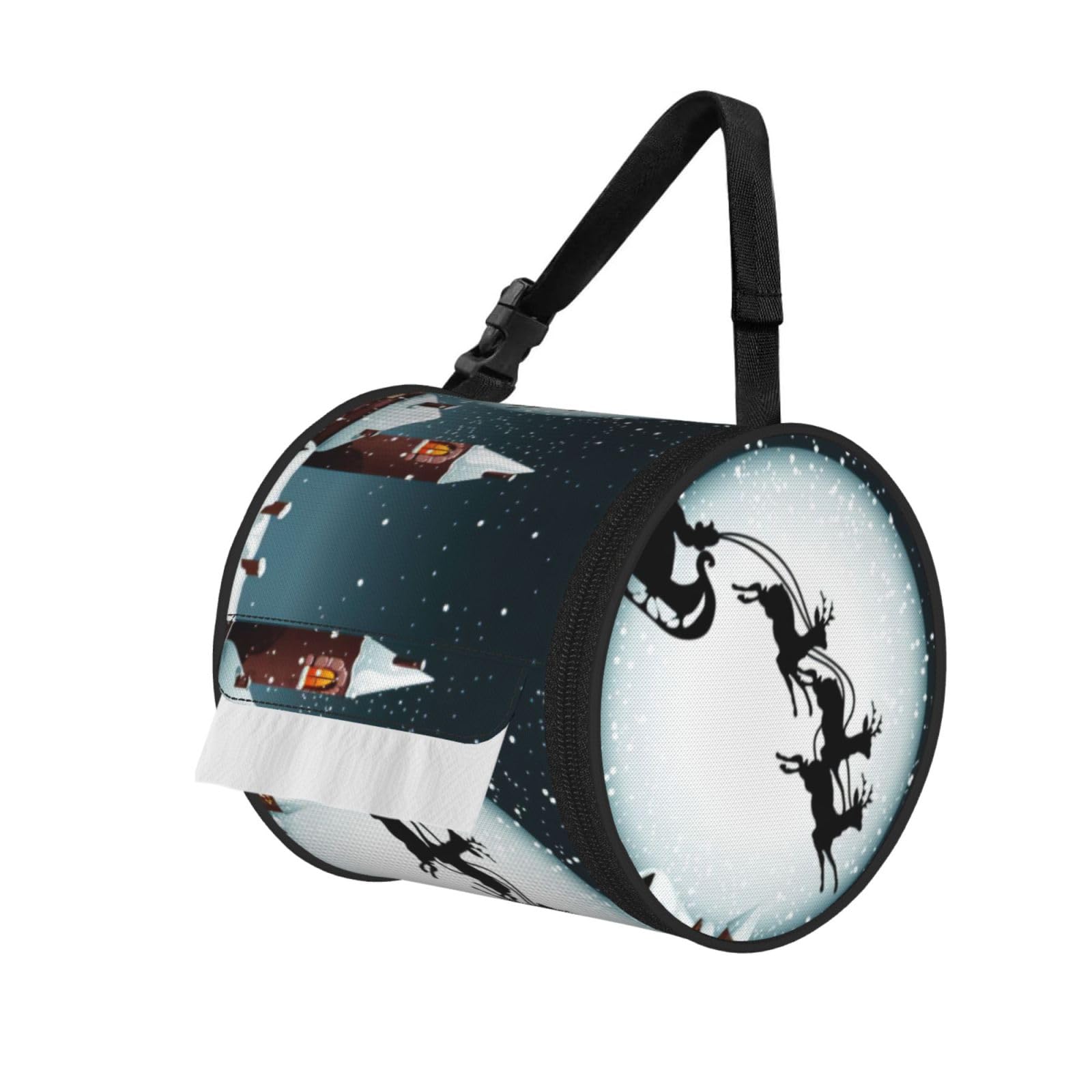 Christmas Deer Santa Claus Print Fashion Tissues Organizer Box, Hanging Tissue Holder For Purse Coins For Car Office Daily Outing