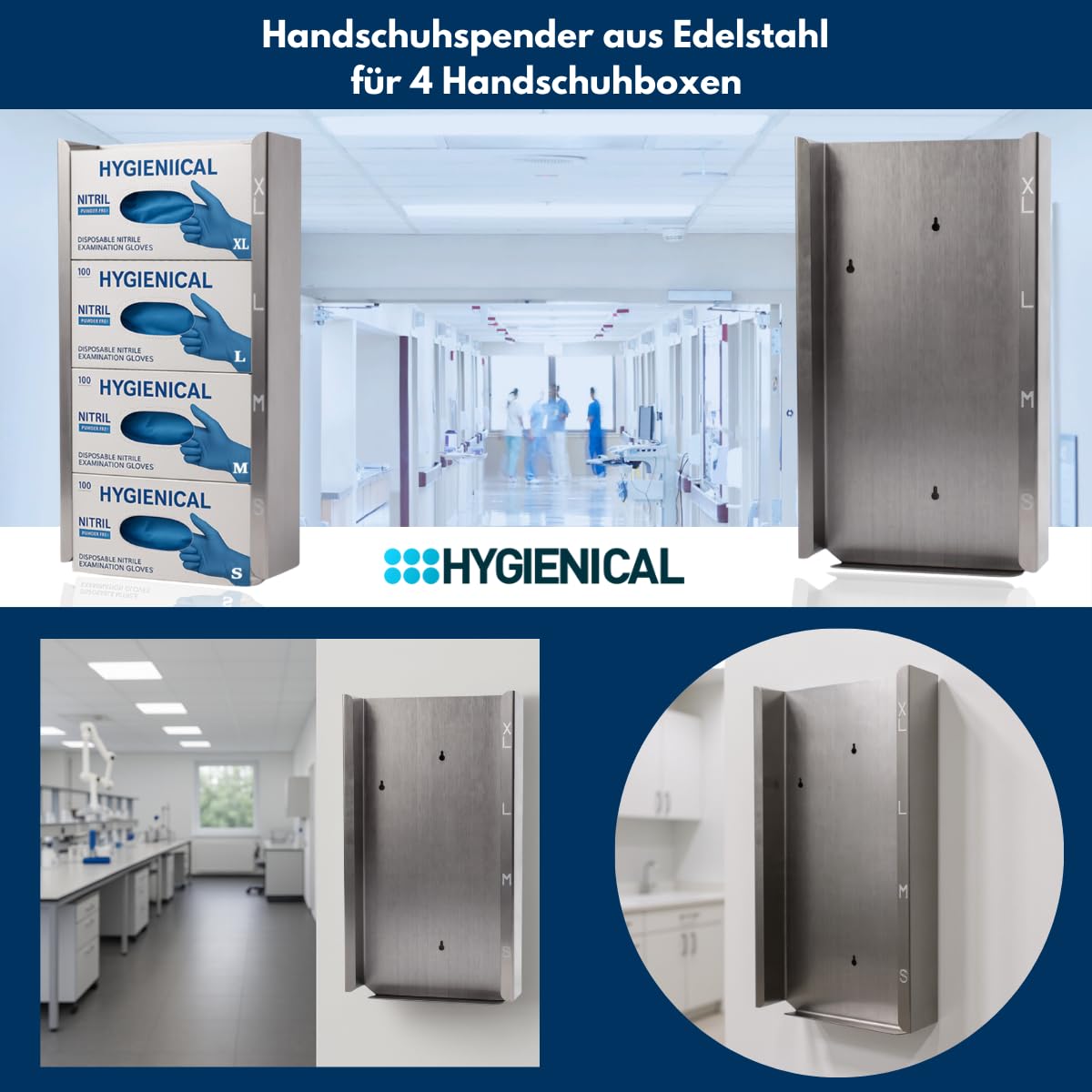 4er Handschuhspender aus Edelstahl, Wandhalter für Handschuhboxen, Hygienischer Handschuhhalter für Einmalhandschuhe