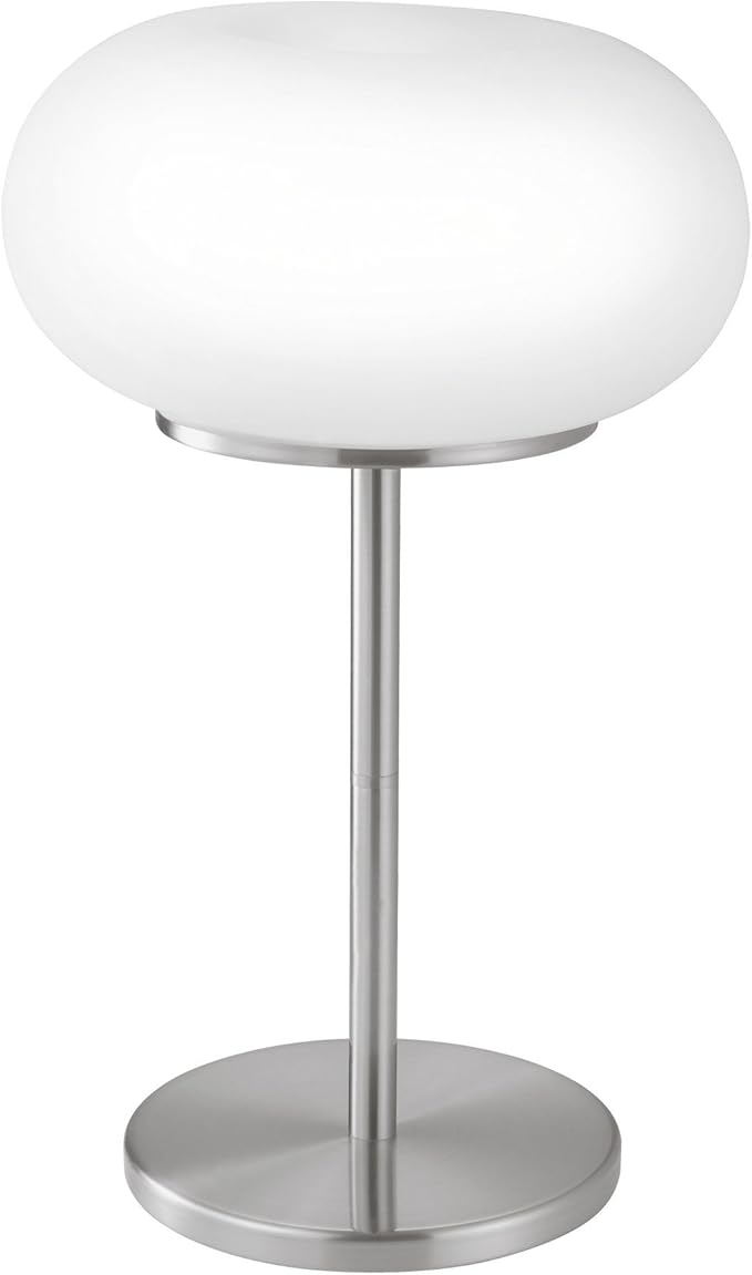 Eglo EGLO Optica Table Lamp, 2-light table lamp, material: steel, color: matt nickel, glass: opal matt white, socket: E27, incl. switch