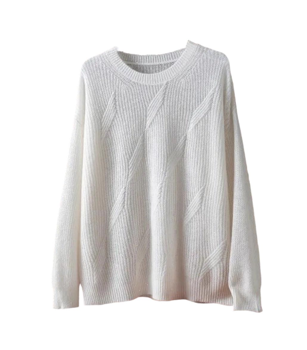 Wool Blend Solid Knitted Sweater Women Sequin O-Neck Full Sleeve Warmth Pullover