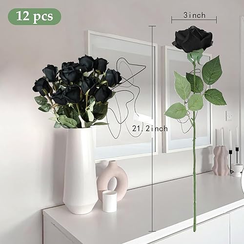 Miniatura 3 de IPOPU 12 rosas artificiales, flores para decoración de fiesta, rosas falsas, flores de seda, pétalos florales para el hogar, boda, fiesta, tienda,