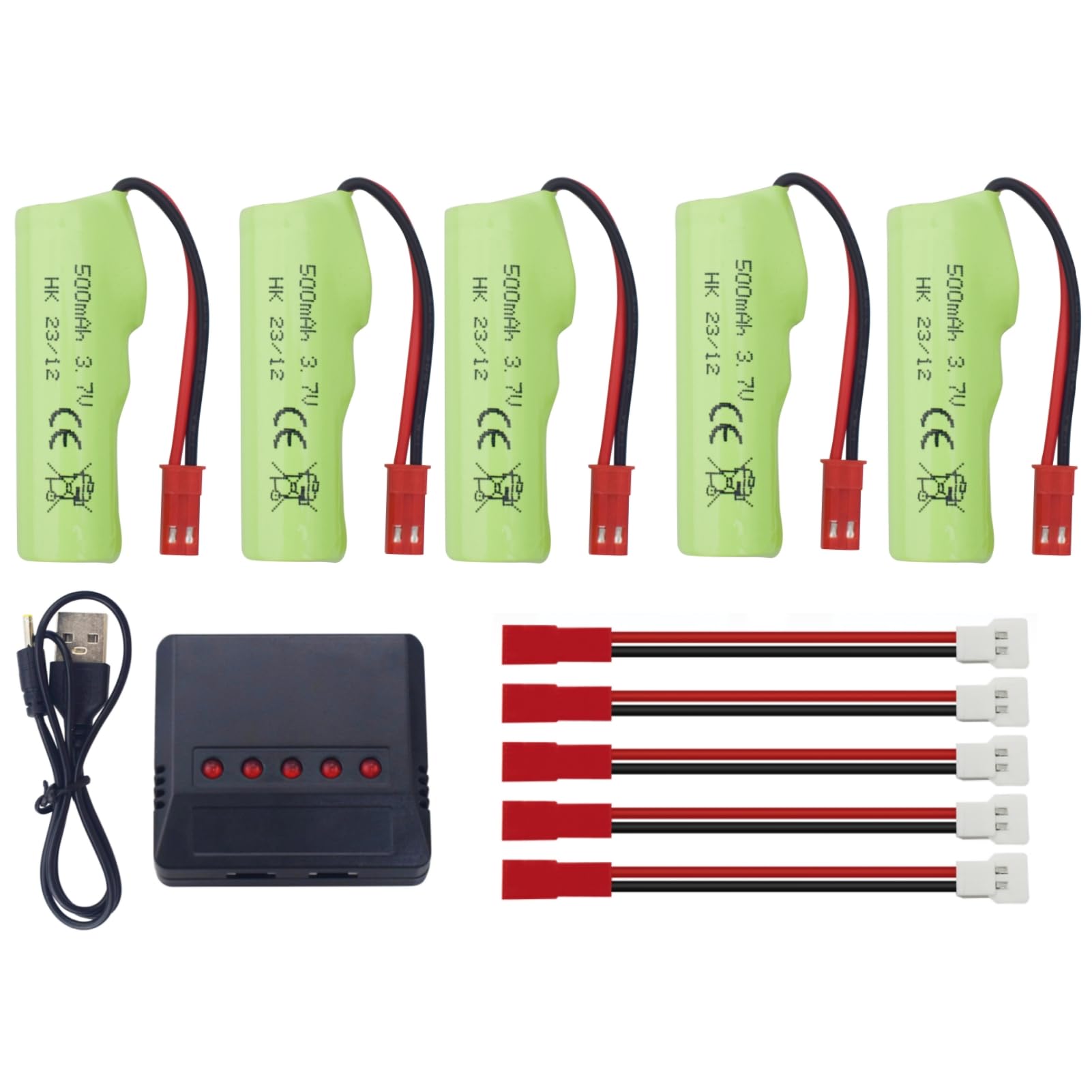 Fytoo 5PCS 3.7V 500mAh Lipo Battery with 1PCS 5-in-1 Charger for Huina 1337 1338 1516 1517 RC Engineering Vehicle RC Remote Control Toy Car Battery