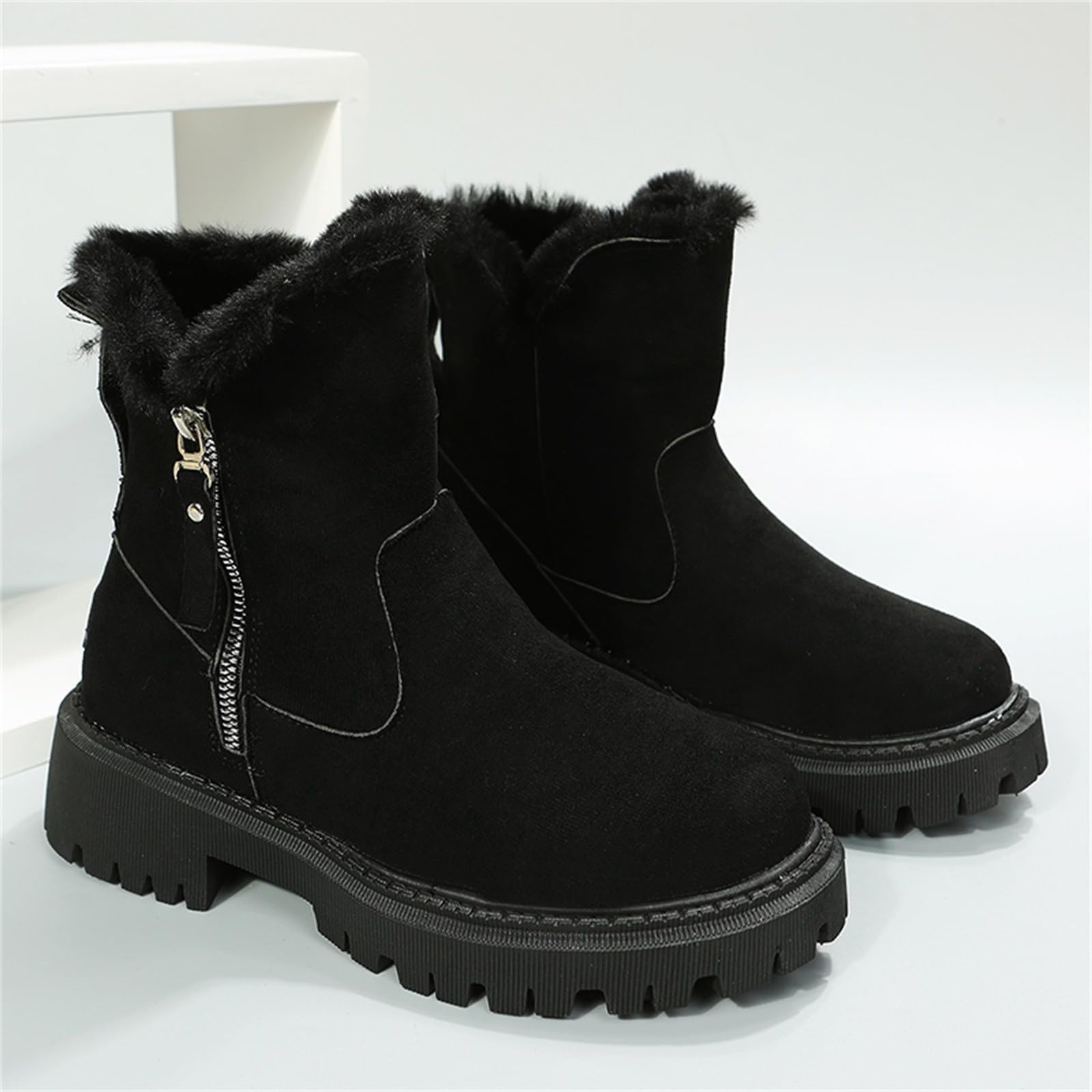 Generisch Winterstiefel Damen Gefüttert - Winterschuhe Schneestiefel Warm Stiefeletten Wasserdicht Winter Boots Outdoor mit Seitlicher Reißverschluss Stiefel
