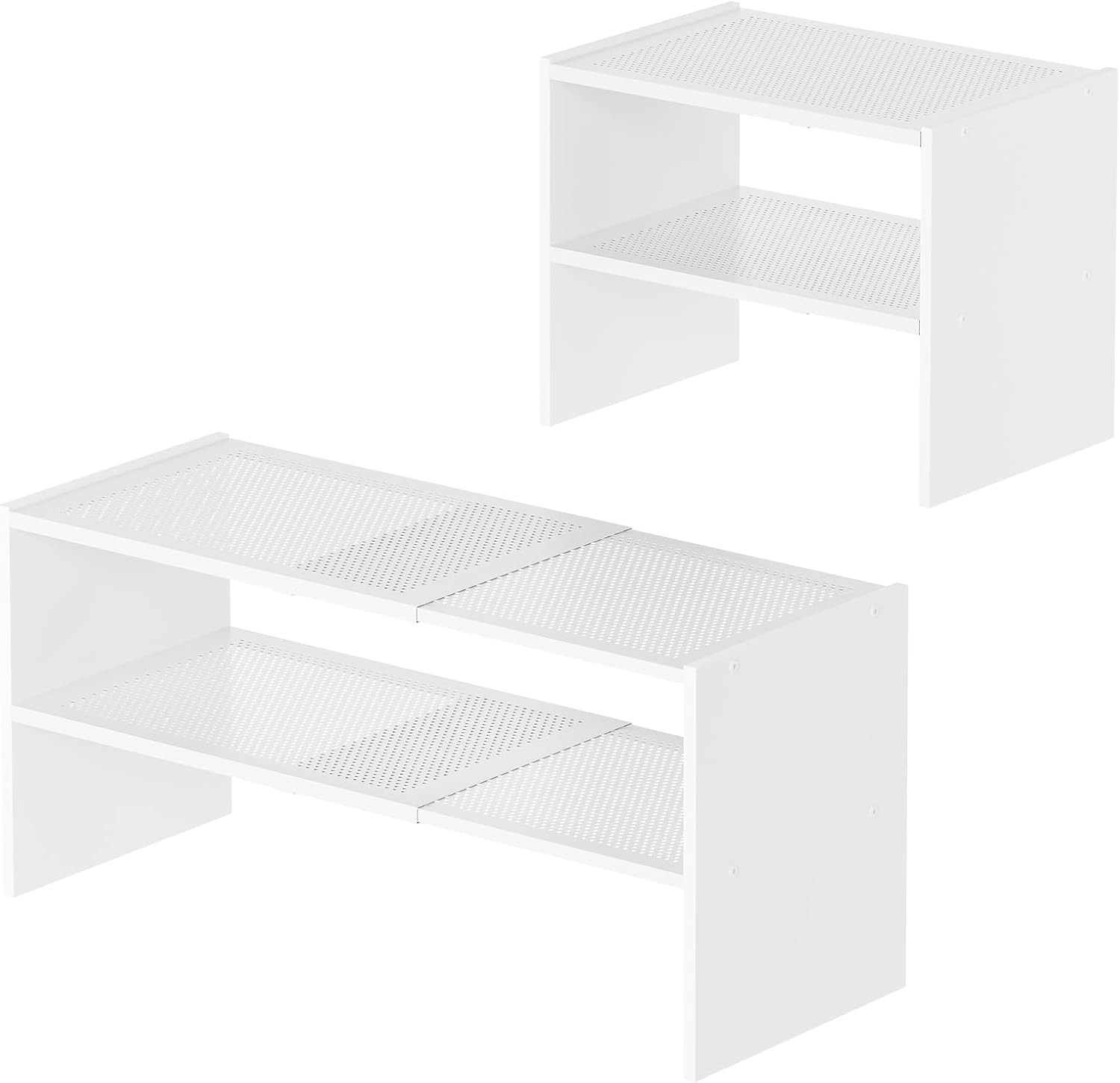 Expandable Shoe Rack, 2-Tier Adjustable Entryway Shoe Organizer, Stackable Closet Shoe Rack for Small Space, Compact Shoe Shelf Storage for Garage Holds Up to 12 Pairs, White SS03WW