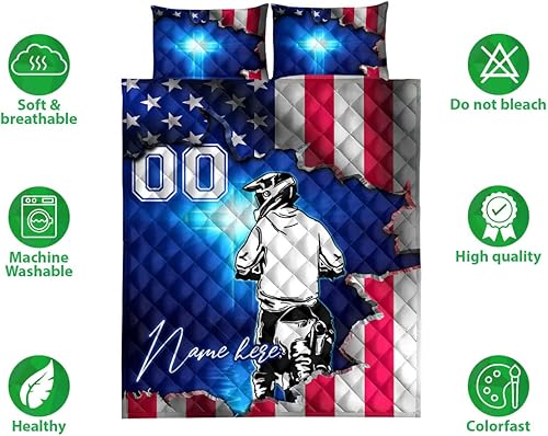 Miniatura 2 de OhaPrints Juego de ropa de cama y fundas de almohada con número de nombre personalizado de carreras cristianas de motocross, juego de ropa de cama y