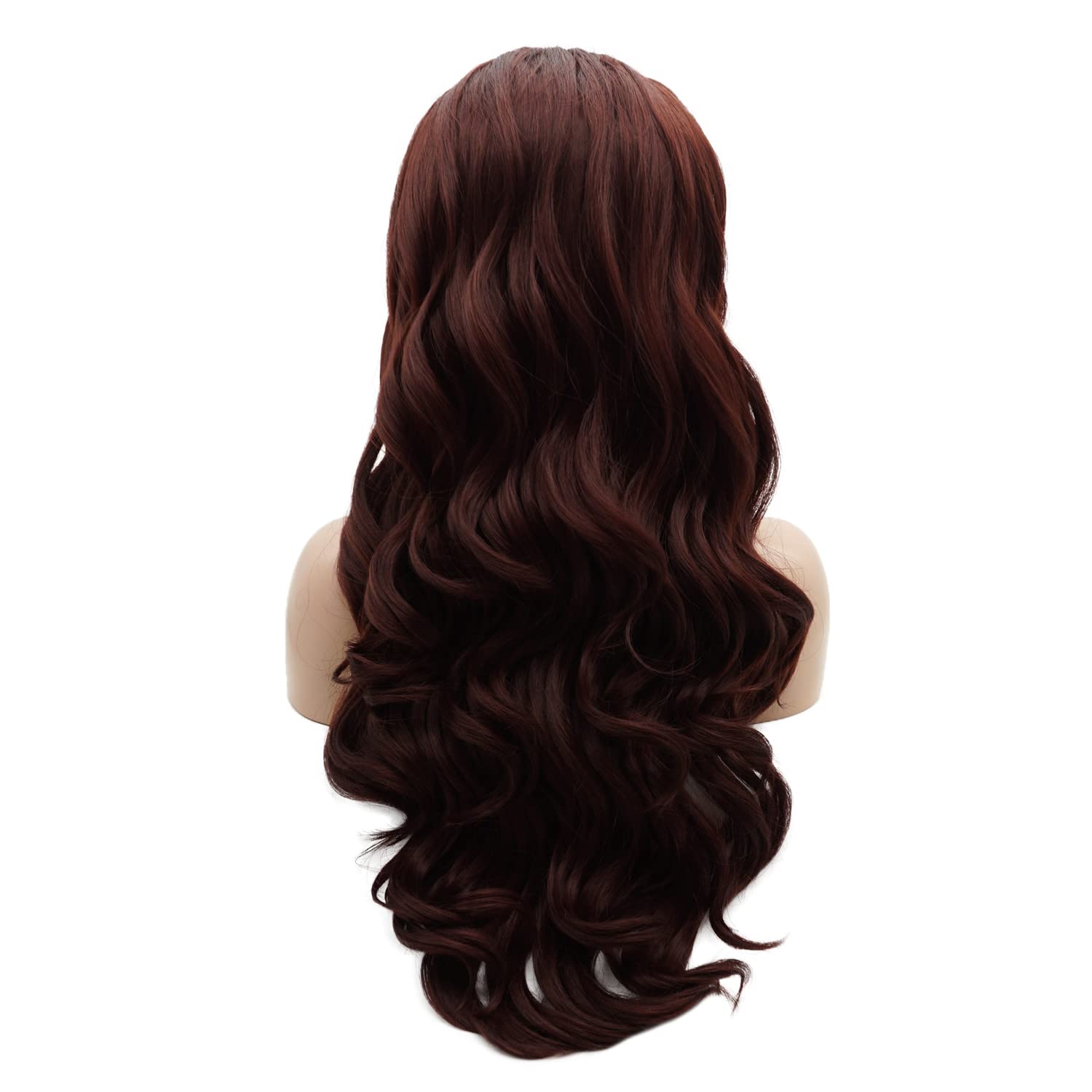 Lushy Long 24inch Wavy Auburn Wig Heavy Density Heat Resistant Realistic Synthetic Lace Front Wigs