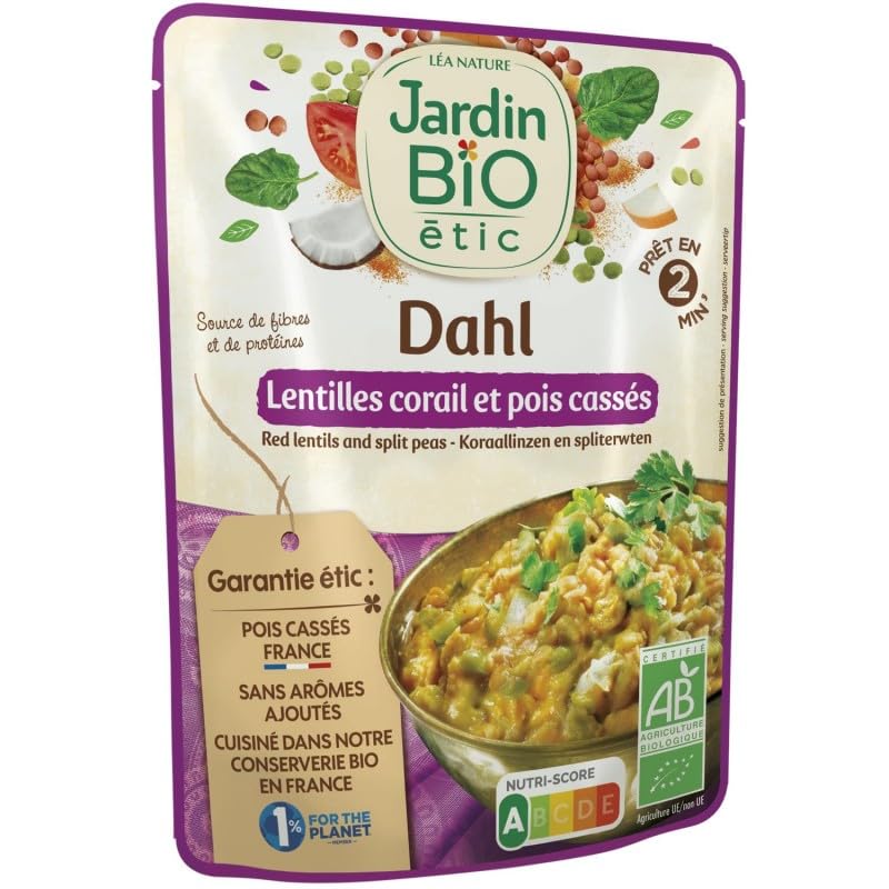 Dahl de Lentilles Corail et Pois Cassés Bio Jardin Bio Étic - Délicieux Mélange Diététique 250g - Le Lot De 4