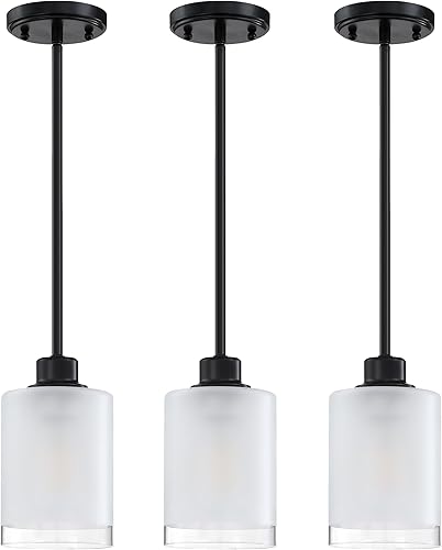 Paquete de 3 lámparas de techo colgantes de isla de cocina industrial de granja con acabado negro para dormitorio, pasillo, comedor, entrada sobre