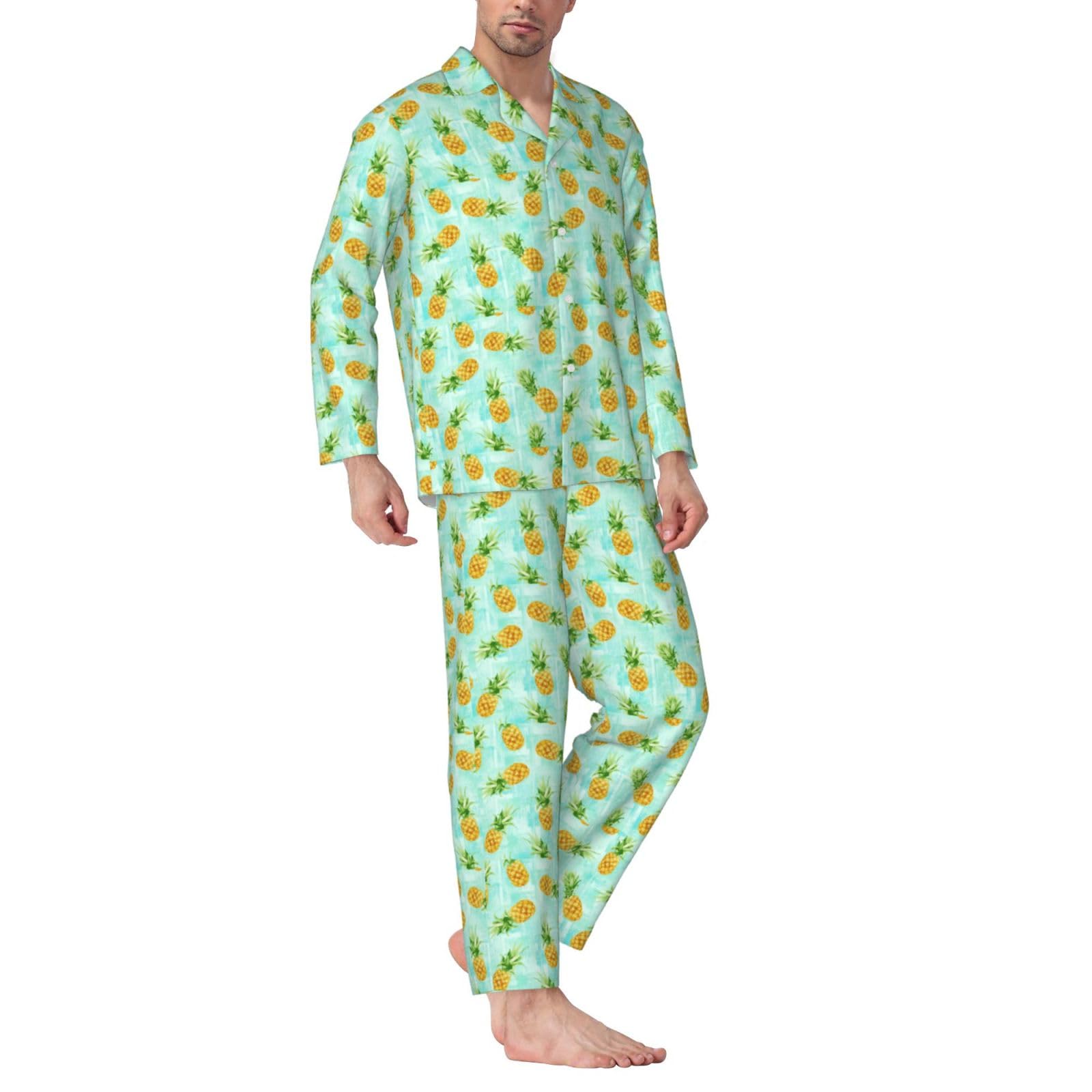 Ananas verde. Stampa da uomo a maniche lunghe pigiama set pigiameria due pezzi Home Travel Outfit Lounge Pants