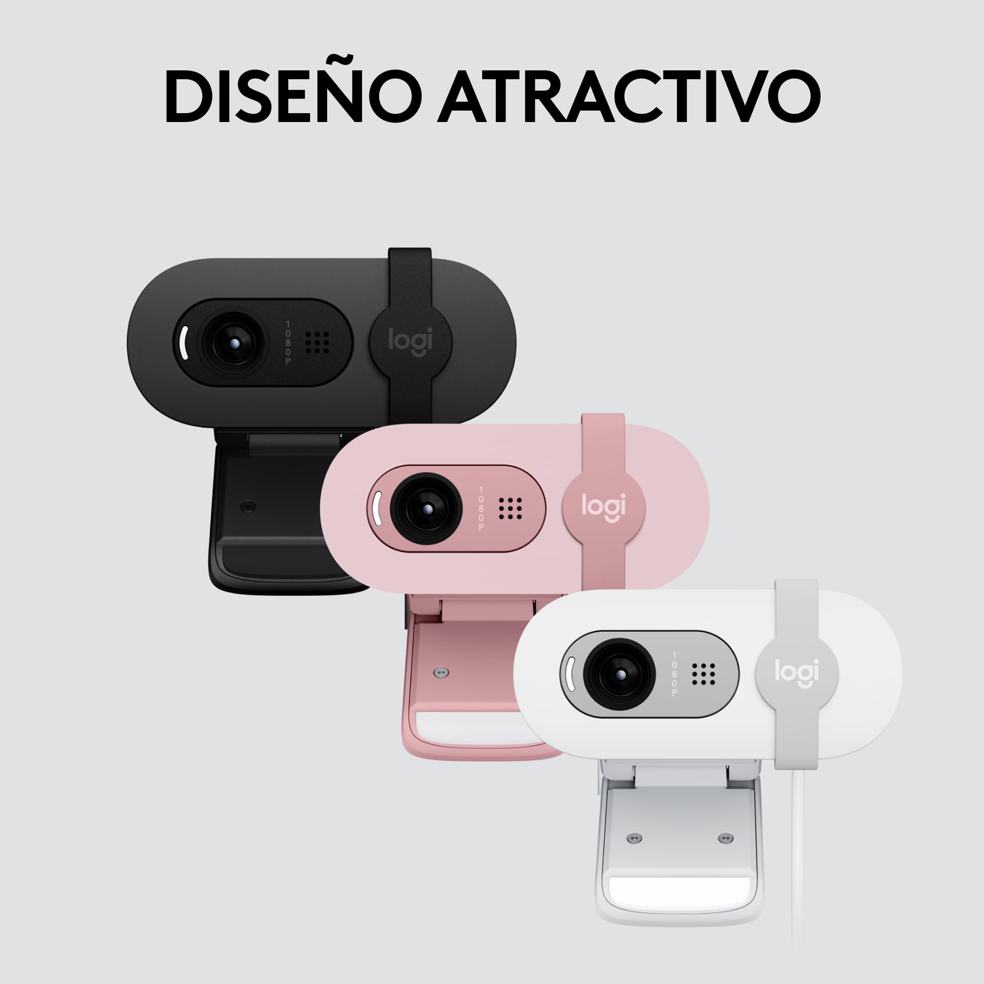 Logitech Brio 100, cámara web Full HD para reuniones y streaming, equilibrio de iluminación automático, micrófono integrado, tapa de privacidad, USB-A, Microsoft Teams, Google Meet, Zoom y más,Grafito