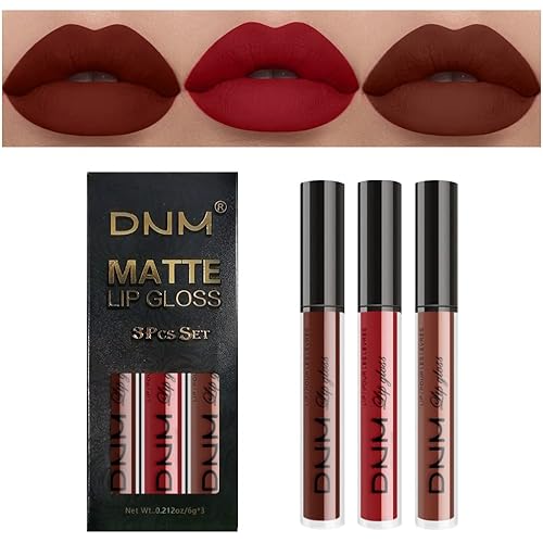 evpct 3Pcs Matte 24-hour Liquid Lipstick Sets, Dark Ruby Brown Red Permanent Stay on Lipstick Lip Set for Black Women Long Lasting 24 Hours Smudge Proof labiales matte labial mate larga duracion 24 02