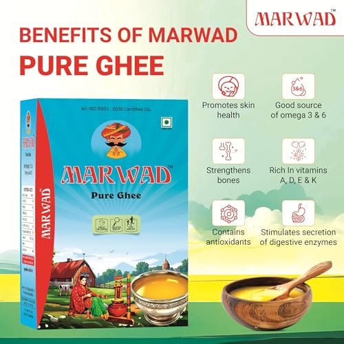 Image of Marwad Desi Cow Ghee Pure and Healthy 1Ltr | Curd Churning Bilona Method Ghee Good For Health | Grassfed, Cultured, Premium & Traditional Ghee (1 Liter-M)