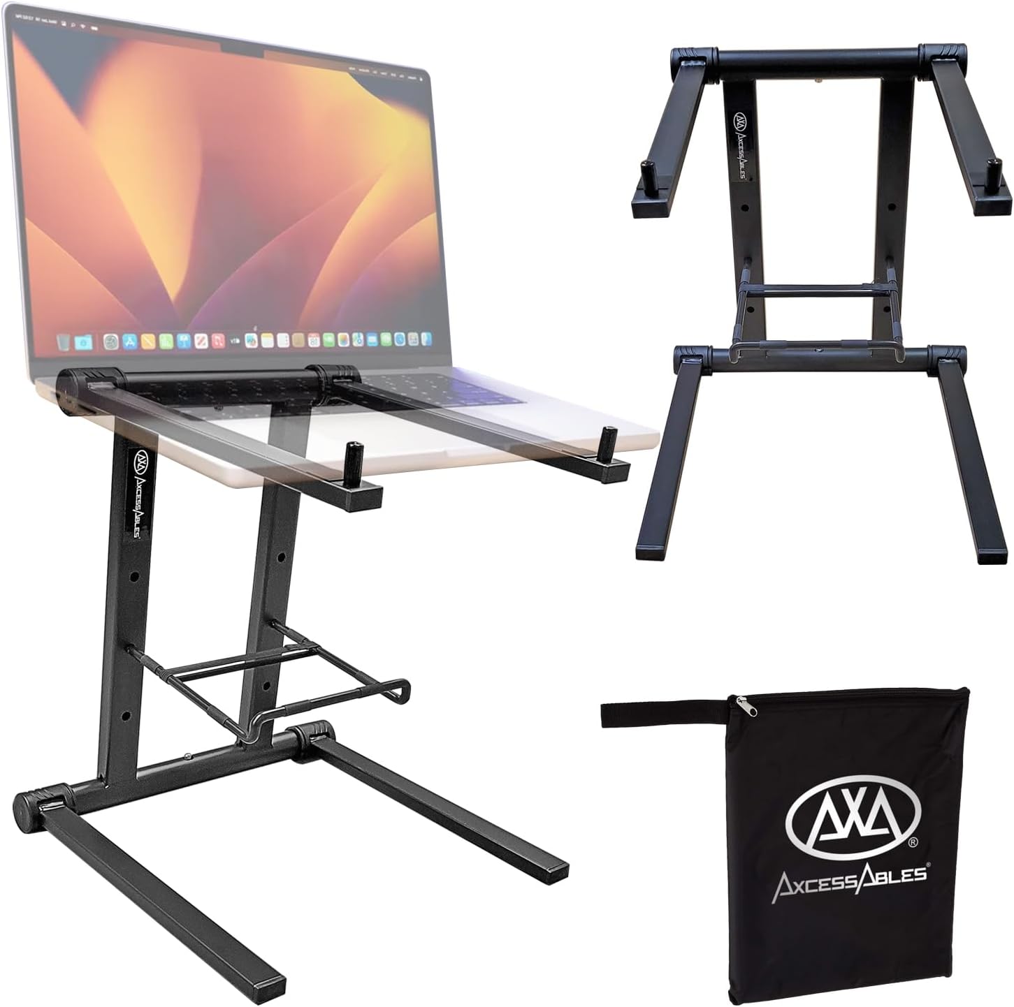 DJ Laptop Stand with Travel Bag | Portable Foldable Aluminum Laptop Stand for Laptops up to 15 inches and 20lbs | No Assembly Required, Includes Carrying Bag